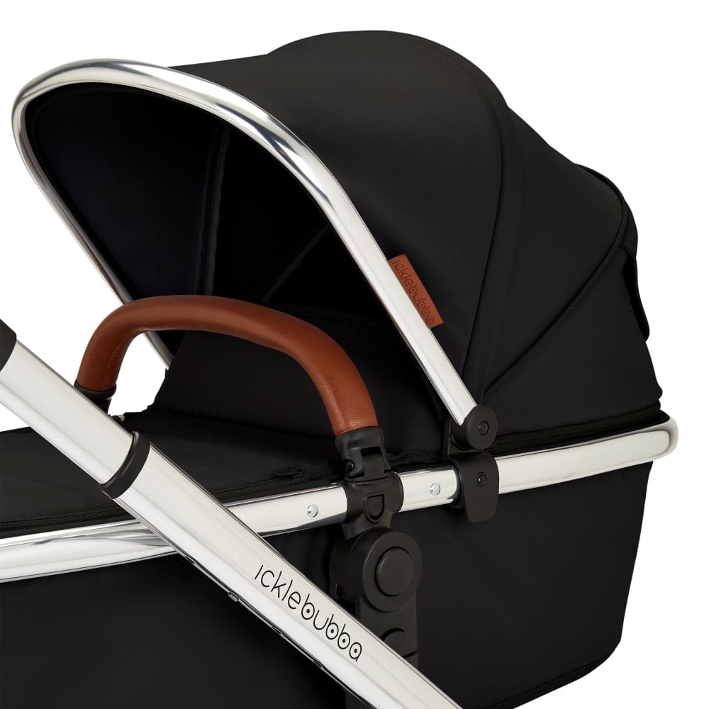 Ickle bubba Eclipse Travel System with Galaxy Car Seat and Isofix Base - Chrome / Jet Black / Tan -  | For Your Little One