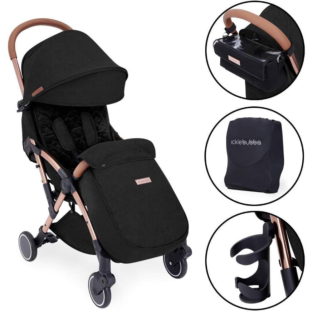 Ickle bubba Globe Prime Stroller (Black on Rose Gold) -  | For Your Little One