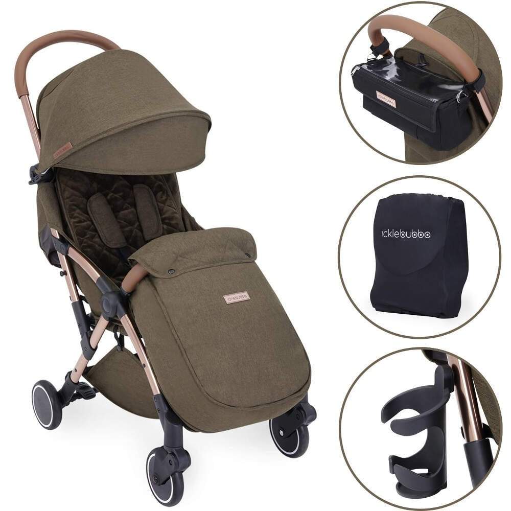 Ickle bubba Globe Prime Stroller - Khaki on Rose Gold -  | For Your Little One