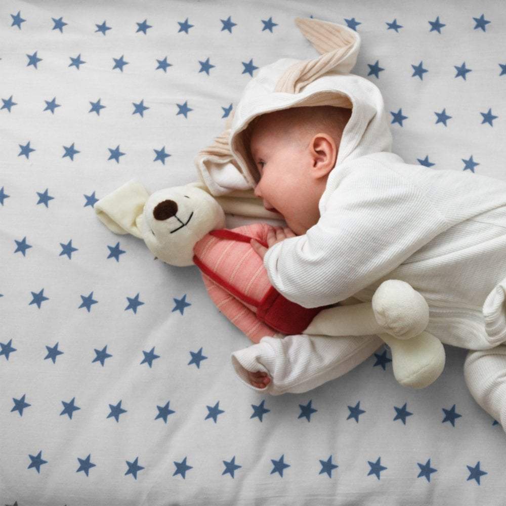 Bedside Crib Fitted Sheets Compatible With Snuzpod 100 % Cotton - Blue Star | For Your Little One