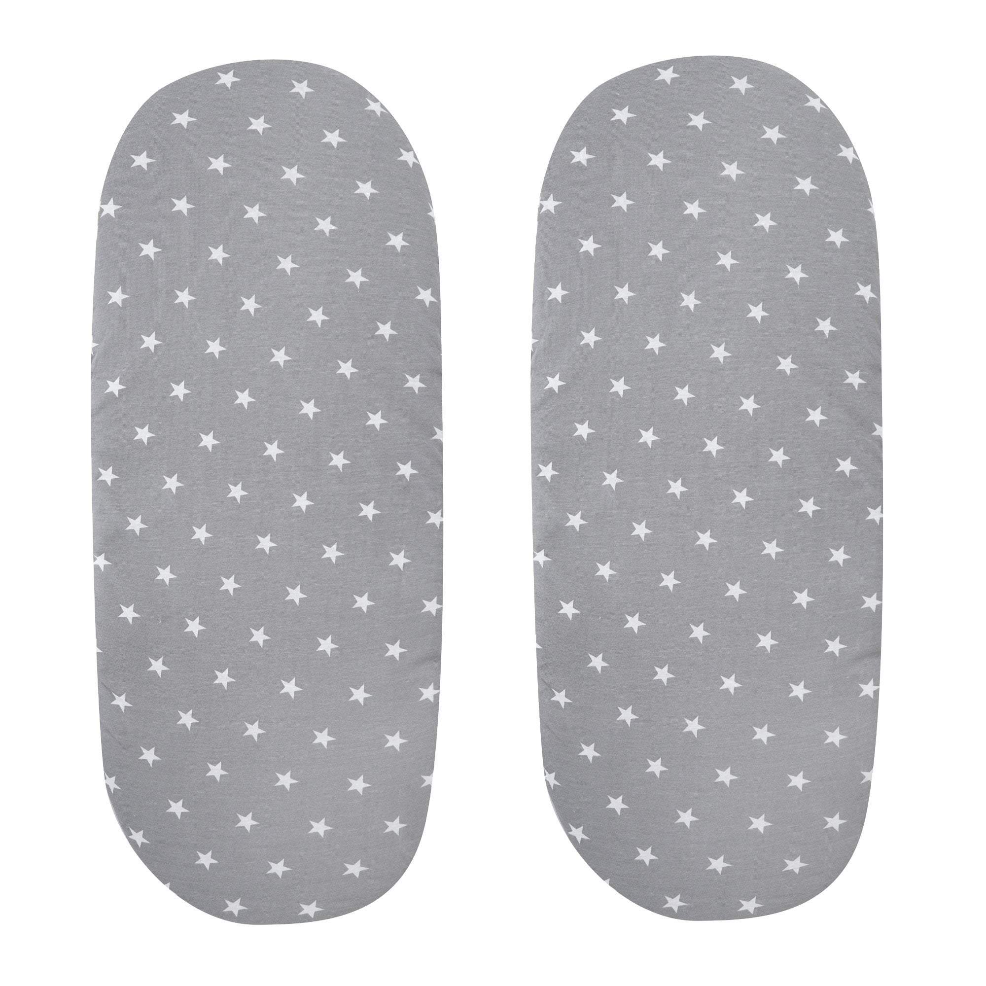 Moses Basket Jersey Fitted Sheet 100% Cotton - Pack Of 2 - Grey with White Star | For Your Little One