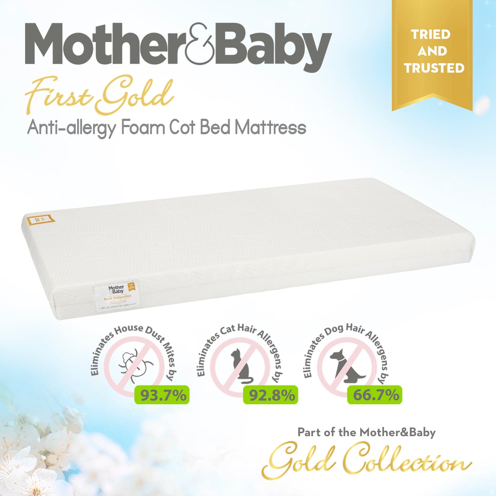 Mother & Baby First Gold Anti-Allergy Foam Cot Bed Mattress 140 x 70cm   