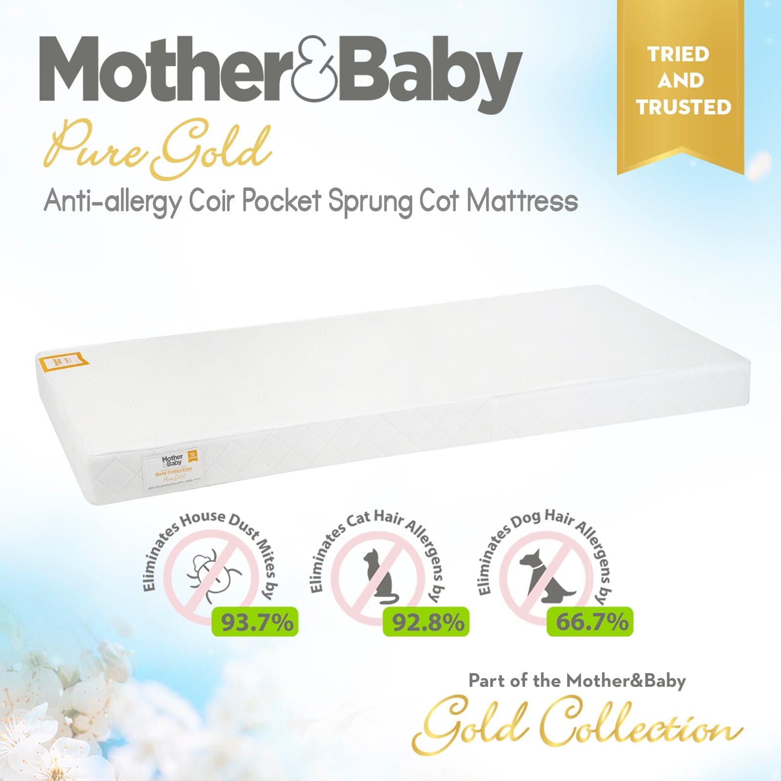 Mother & Baby Pure Gold Anti-Allergy Coir Pocket Sprung Cot Mattress 120 x 60cm   