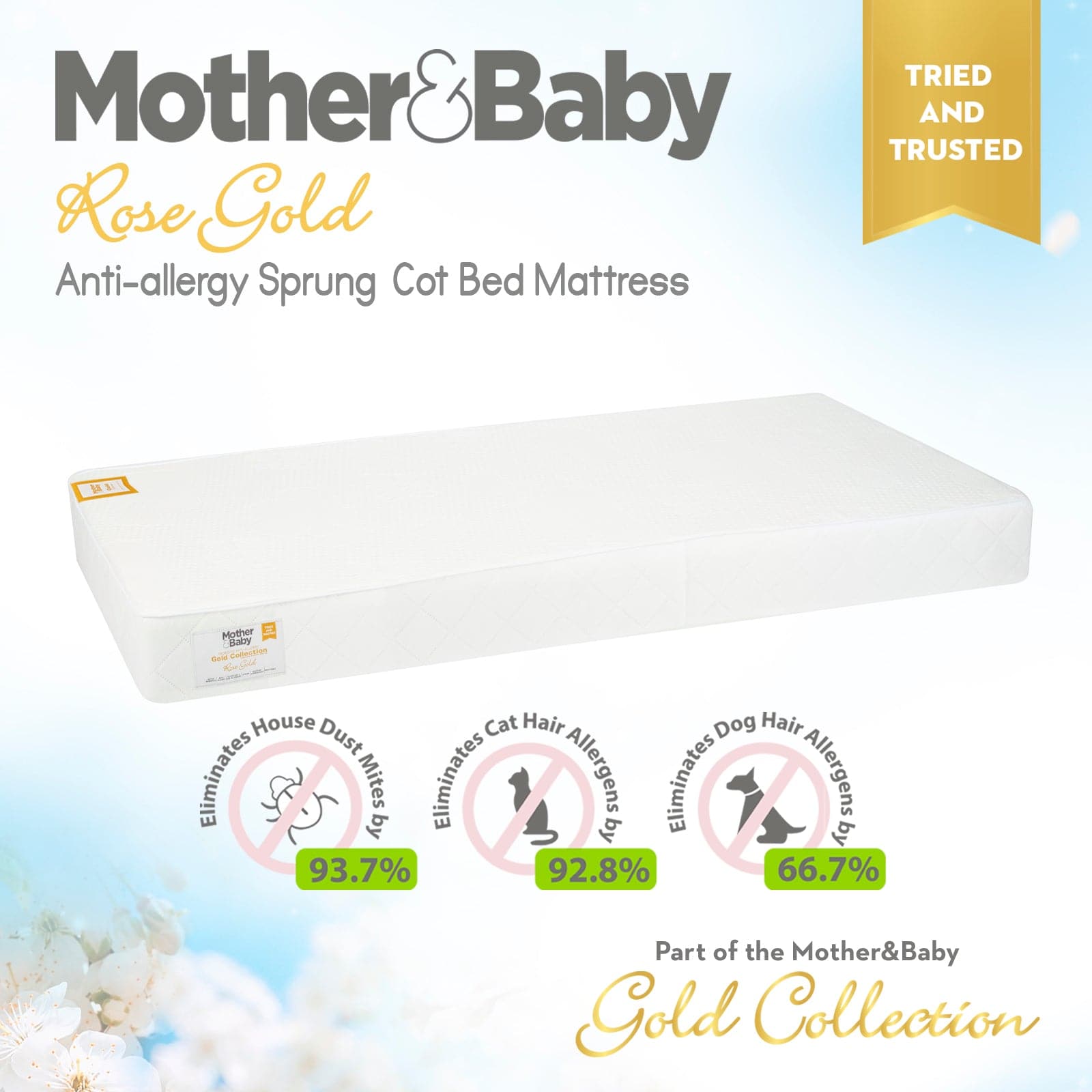 Mother & Baby Rose Gold Anti-Allergy Sprung Cot Bed Mattress 140 x 70cm   