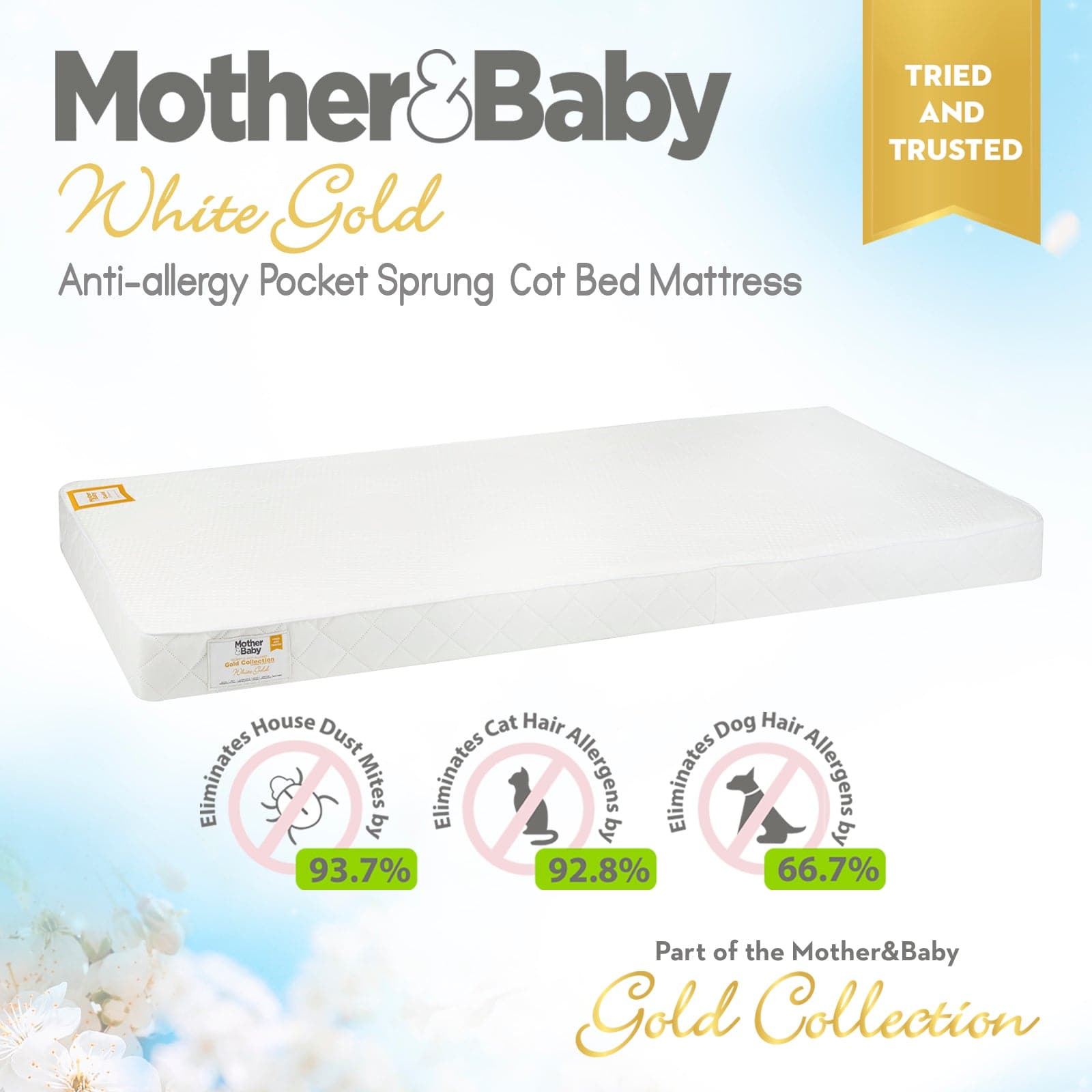 Mother & Baby White Gold Anti-Allergy Pocket Sprung Cot bed Mattress 140 x 70cm   