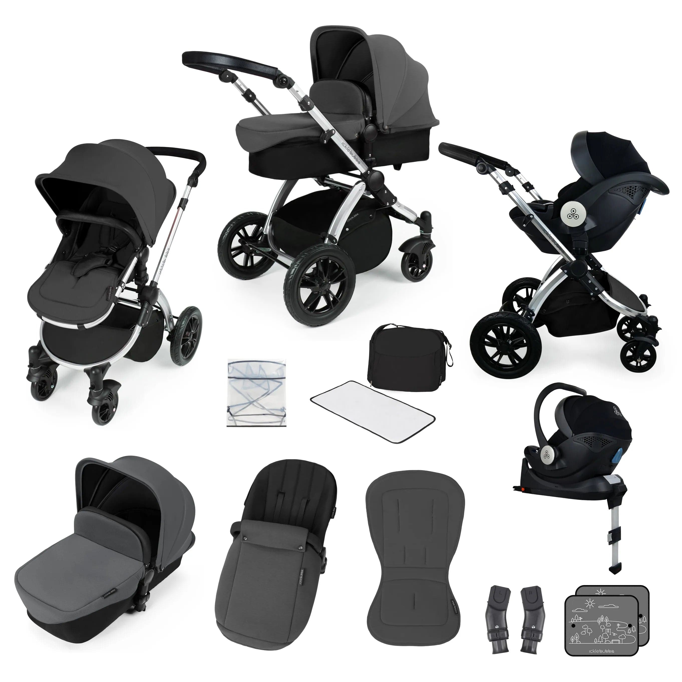 Ickle bubba Stomp V3 Silver All-in-One i-Size Travel System - Graphite Grey -  | For Your Little One