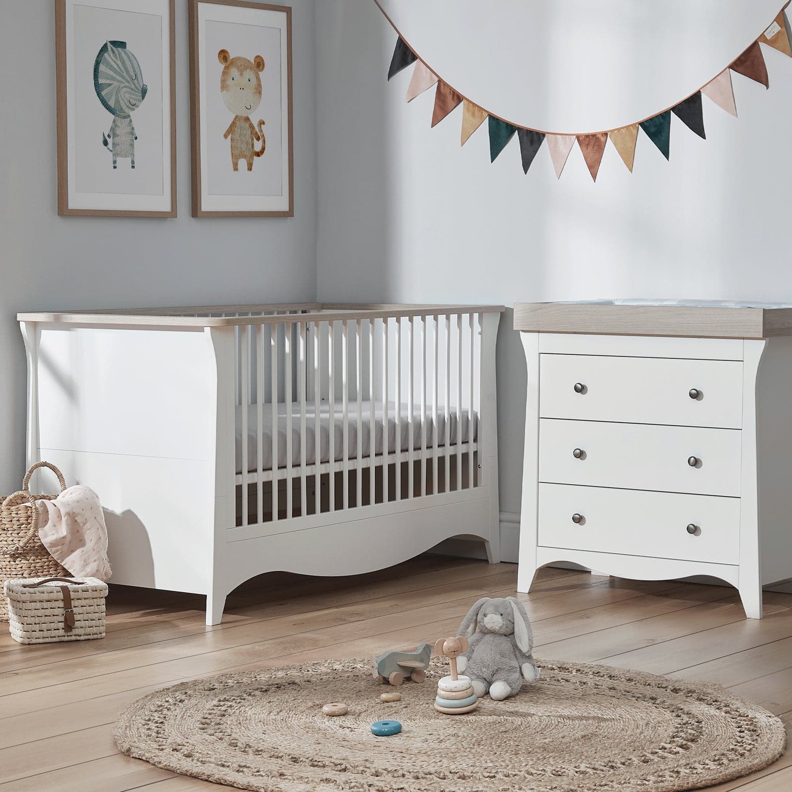 Cuddleco Clara 2 Piece Nursery Furniture Set (Cot Bed & Dresser) - White & Ash -  | For Your Little One