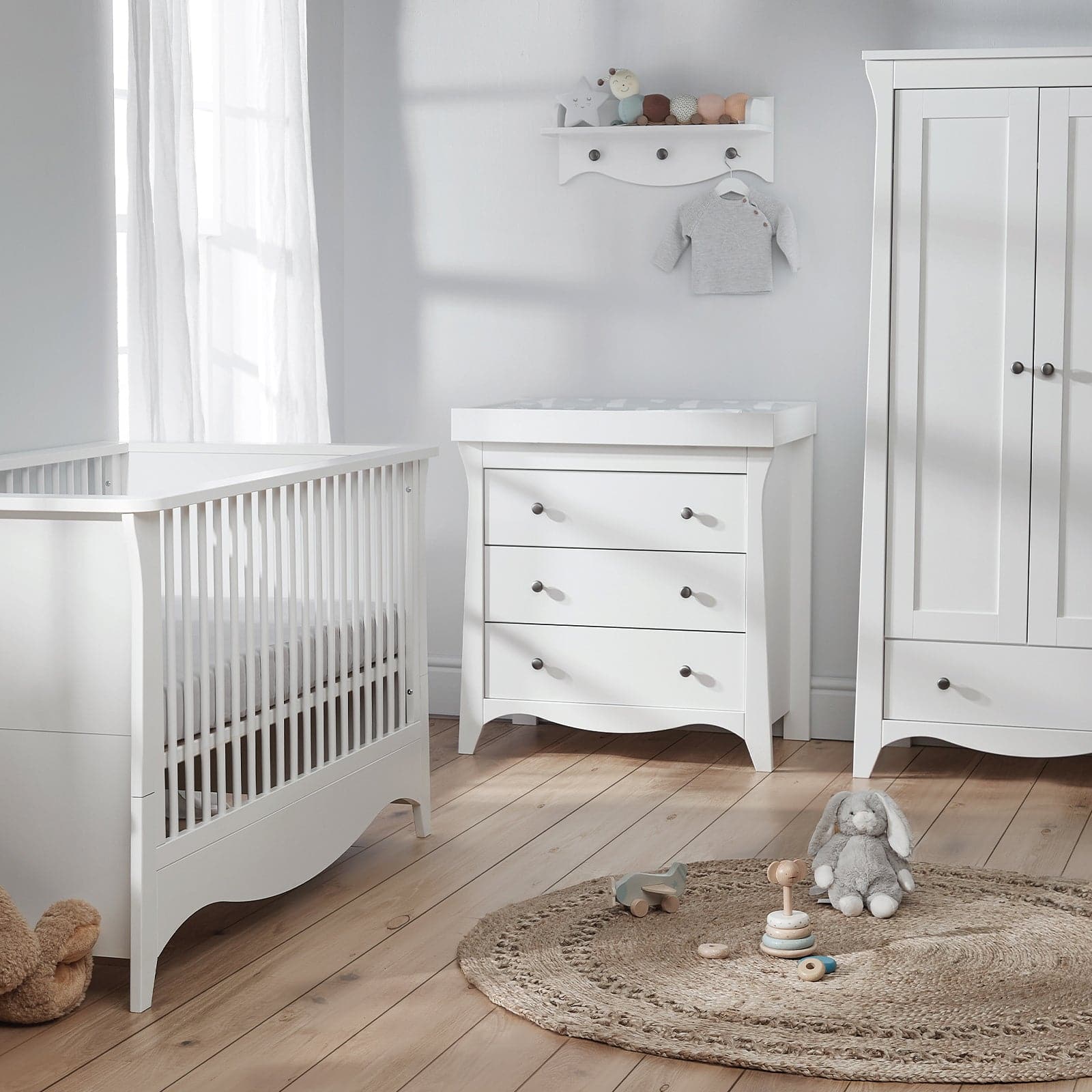 Cuddleco Clara 3 Piece Nursery Furniture Set (Cot Bed, Dresser & Wardrobe) - White -  | For Your Little One