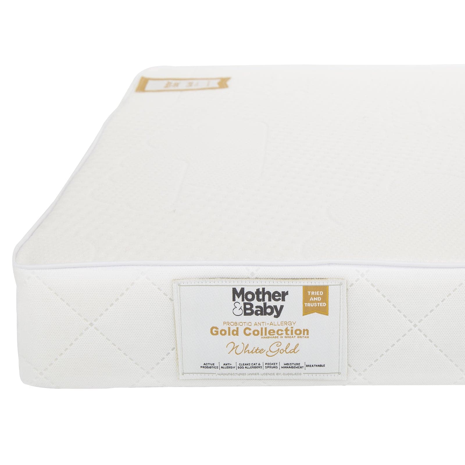 Mother & Baby White Gold Anti-Allergy Pocket Sprung Cot bed Mattress 140 x 70cm   