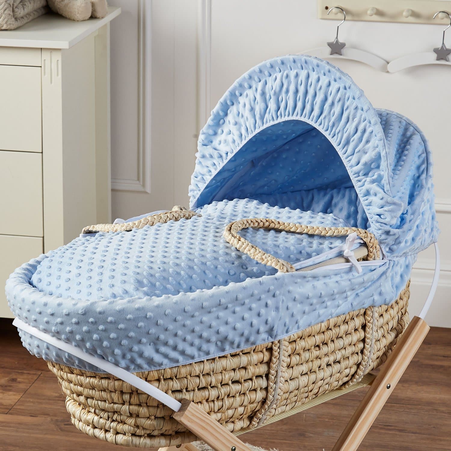 Palm Baby Deluxe Moses Basket With Stand - Dimple / Blue | For Your Little One