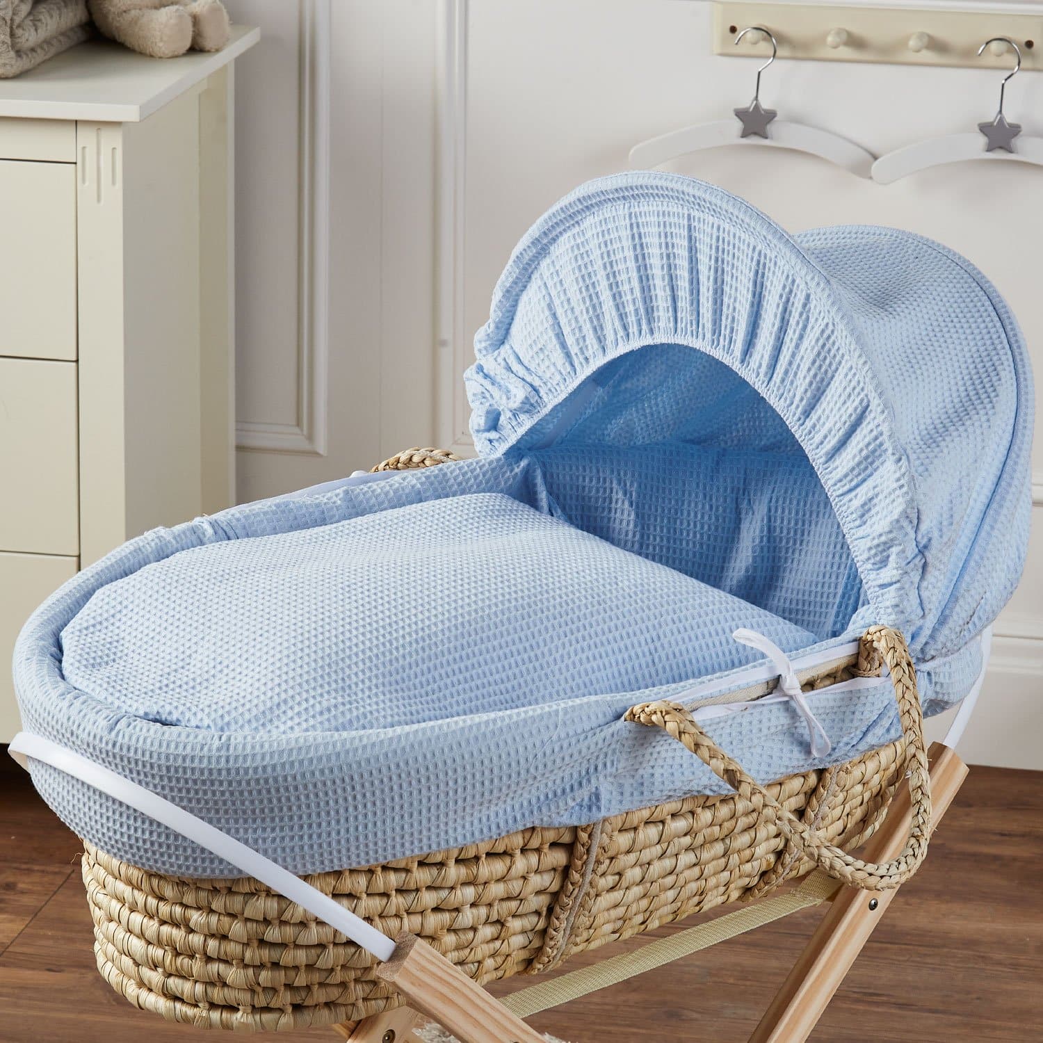 Palm Moses Basket - Waffle / Blue | For Your Little One