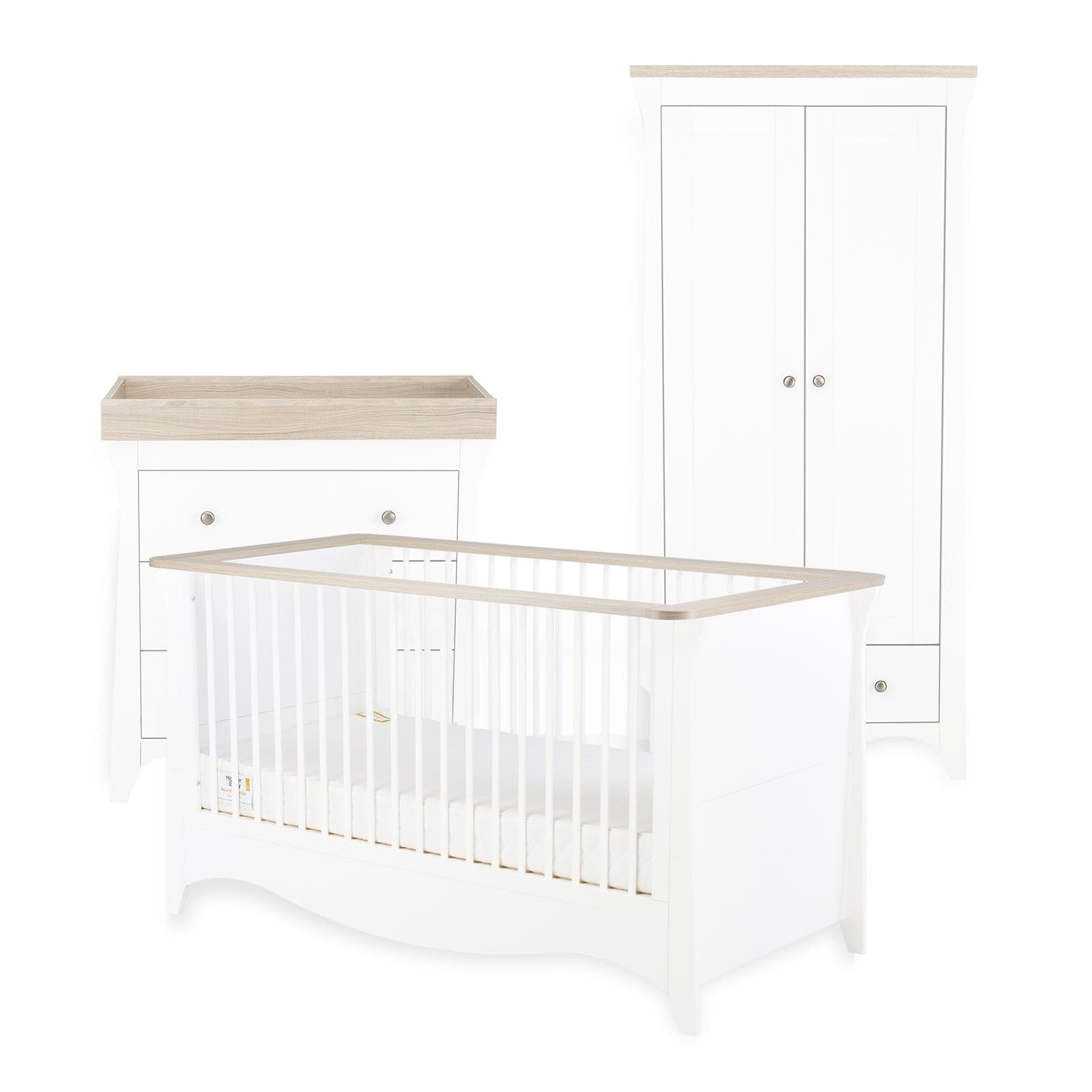 Cuddleco Clara 3 Piece Nursery Furniture Set (Cot Bed, Wardrobe & Dresser) - White & Ash -  | For Your Little One