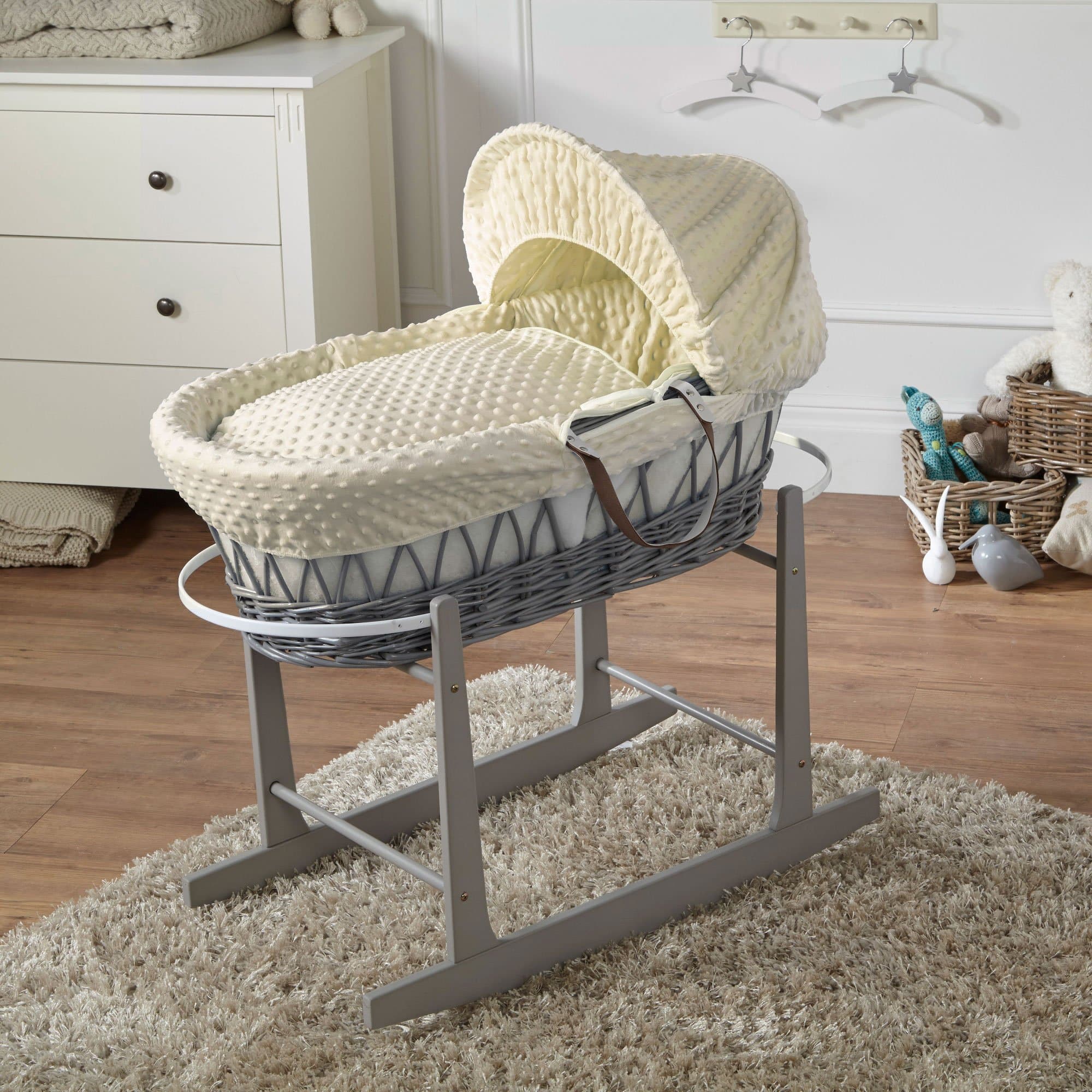 Wicker Baby Moses Basket With Stand - Grey / Dimple / Cream | For Your Little One