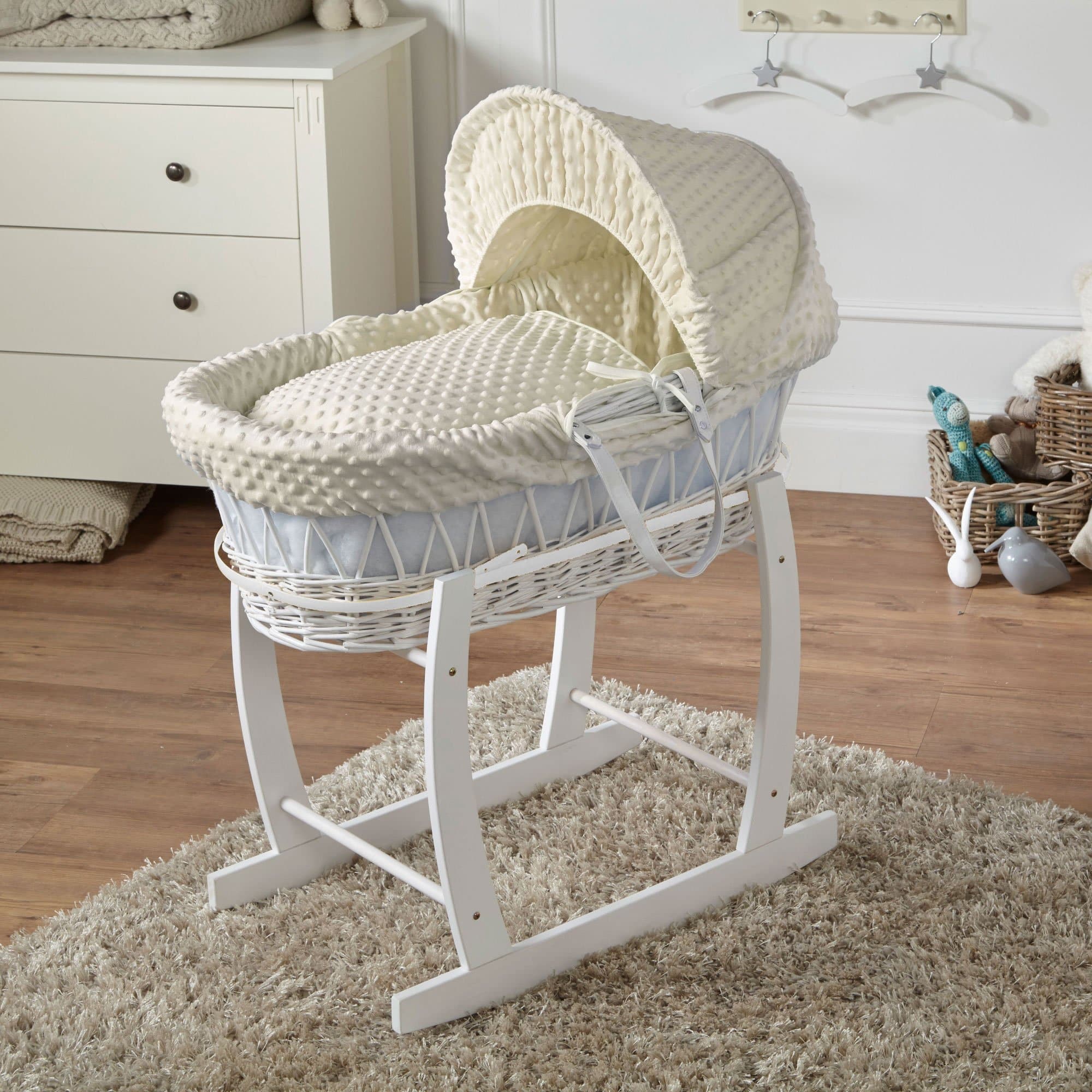 Wicker Baby Moses Basket With Stand - White / Dimple / Cream | For Your Little One