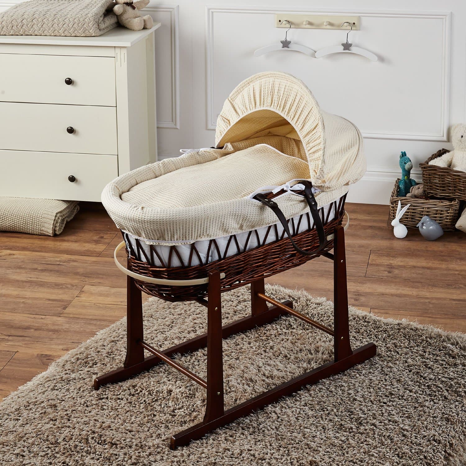 Dark wood sale moses basket stand