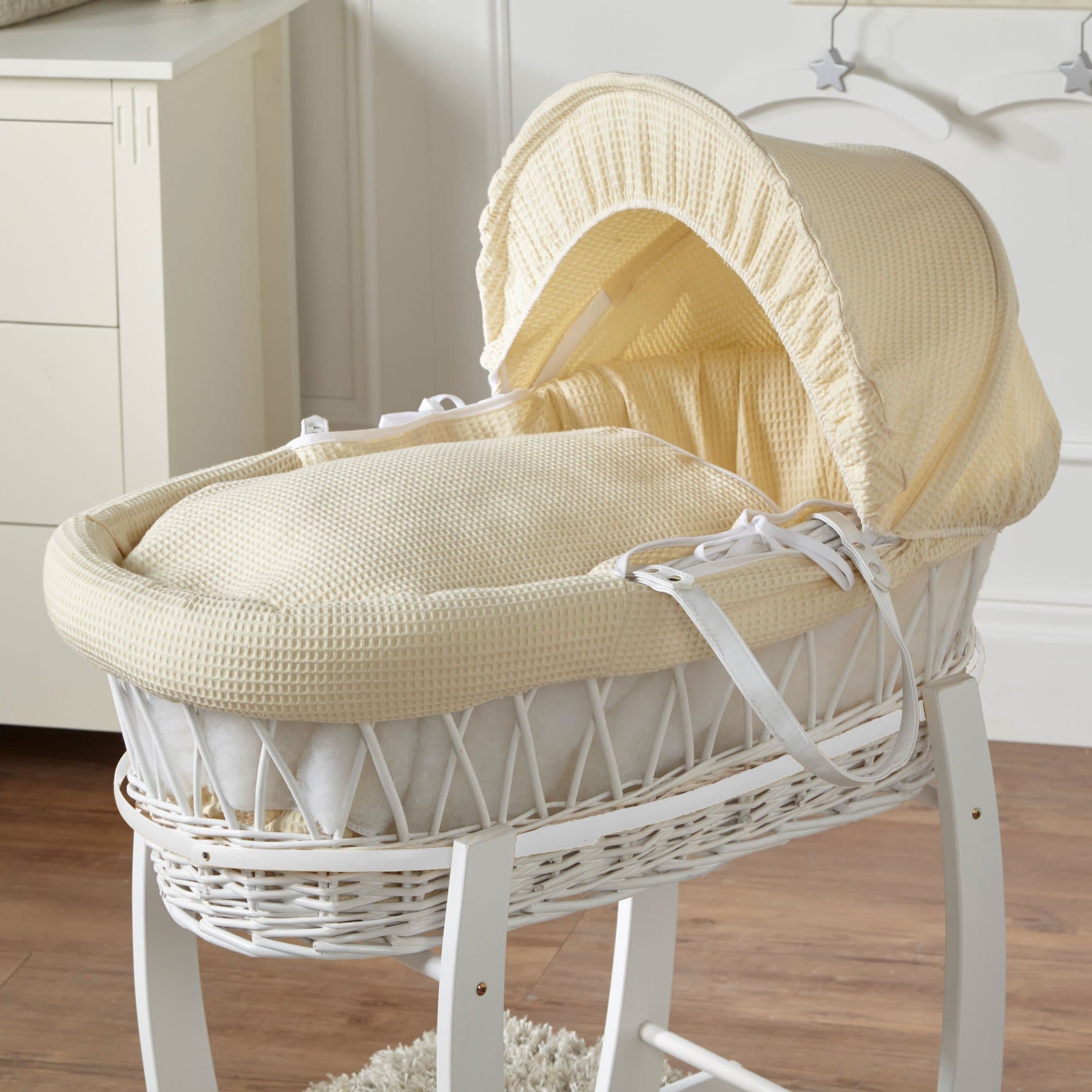 Wicker Moses Basket - White / Waffle / Cream | For Your Little One