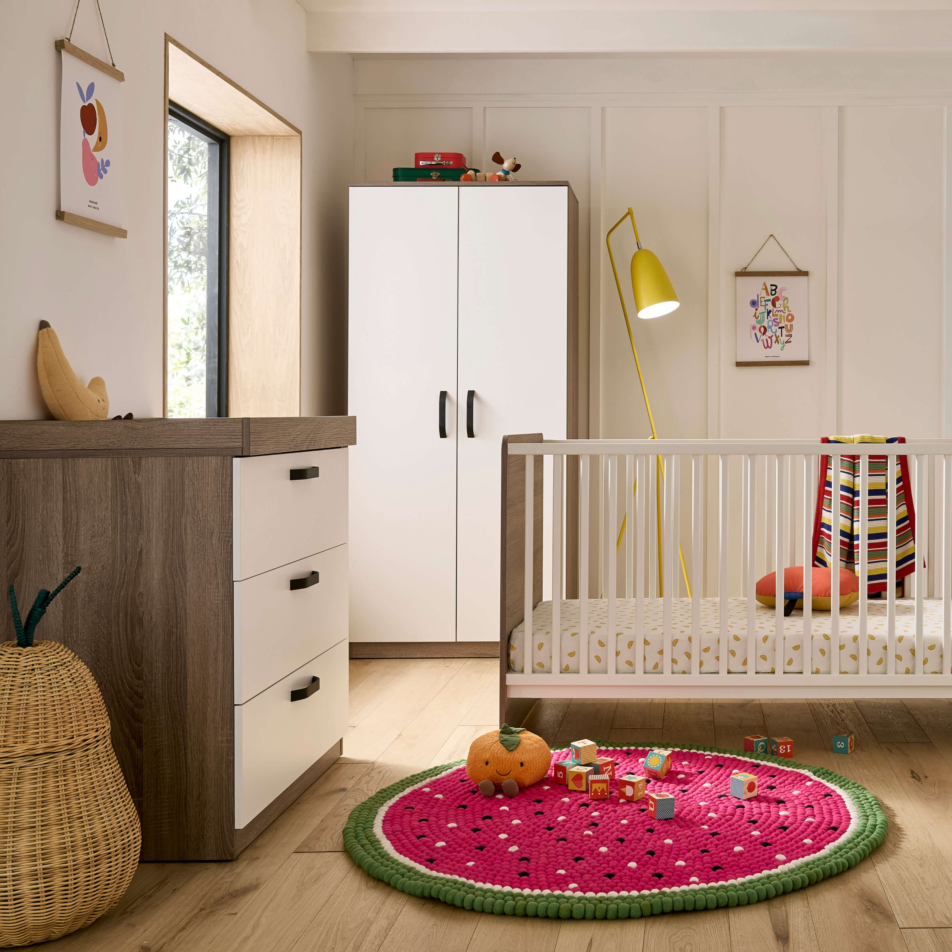Cuddleco Enzo 3 Piece Nursery Furniture Set - Truffle Oak & White - For Your Little One
