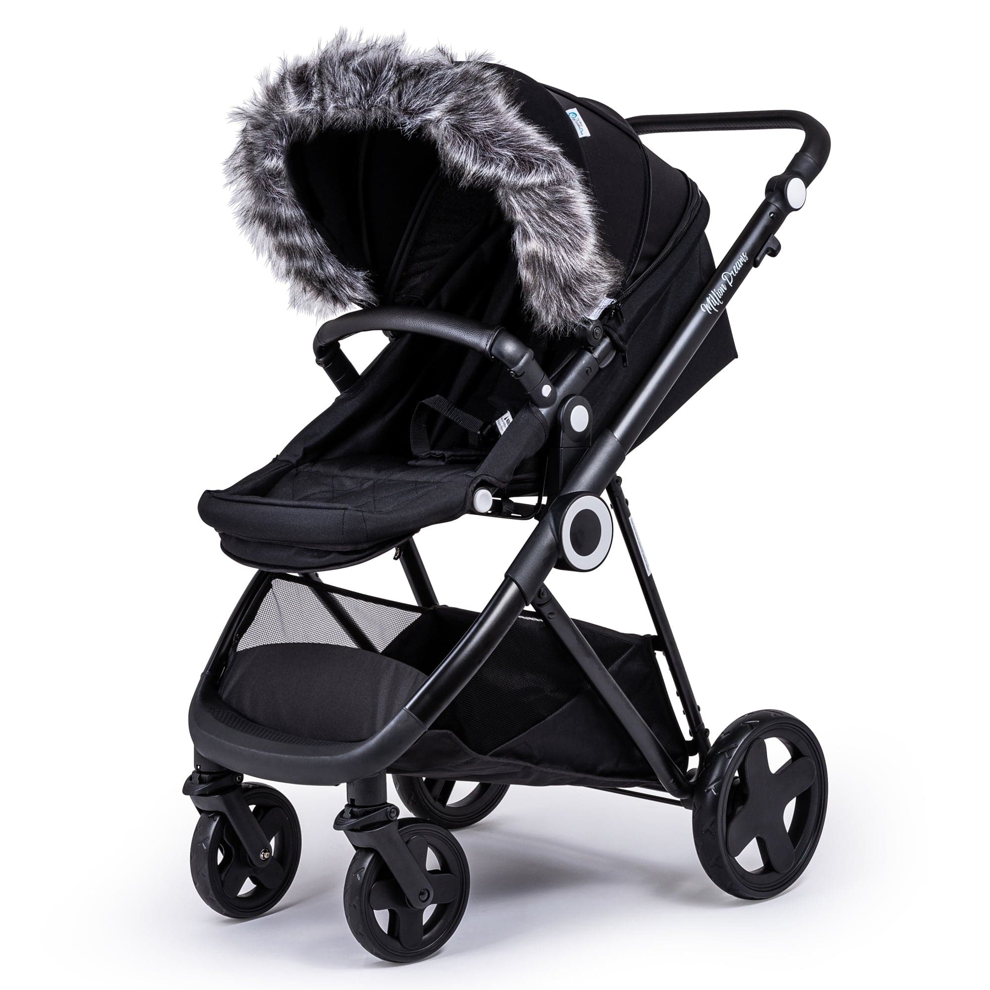 Pram Fur Hood Trim Attachment For Pushchair Compatible with Mee-Go - Dark Grey / Fits All Models | For Your Little One