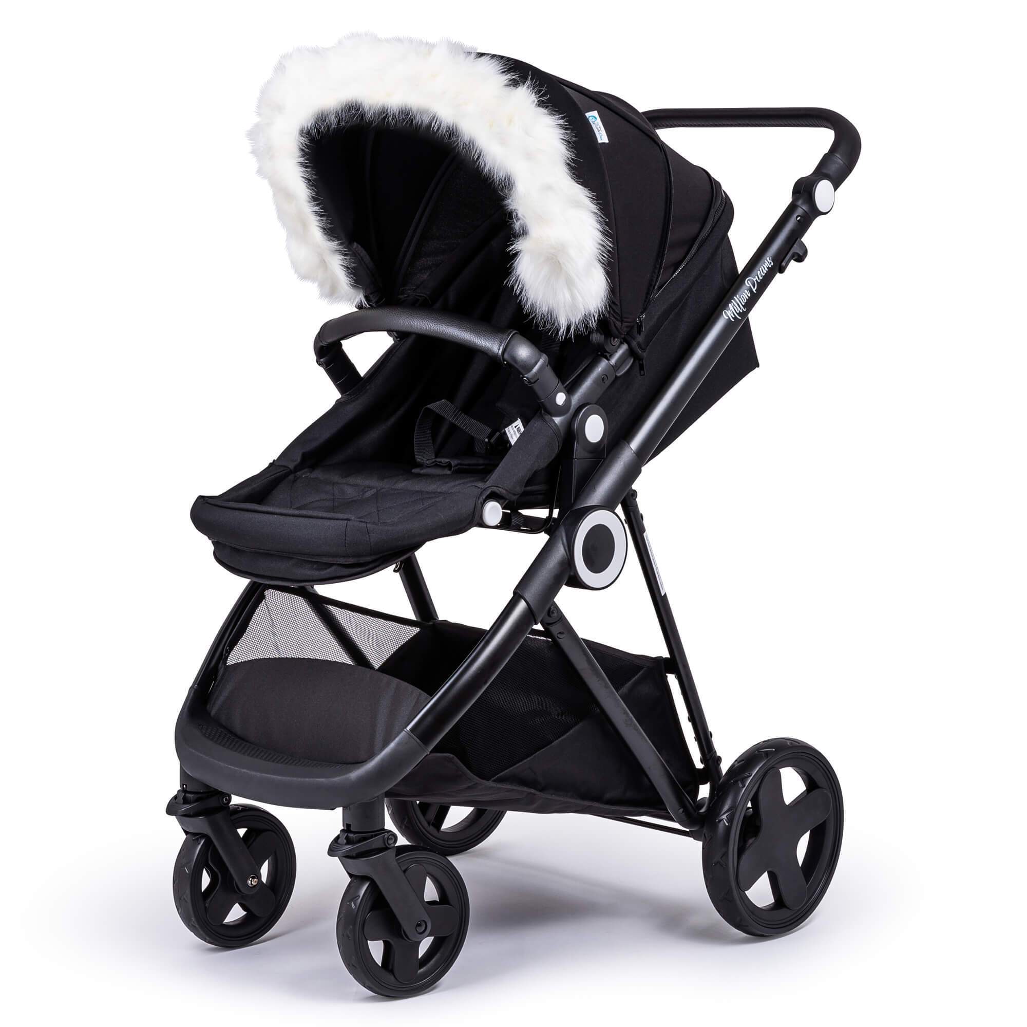 Pram Fur Hood Trim Attachment for Pushchair Compatible with Babylo - White / Fits All Models | For Your Little One