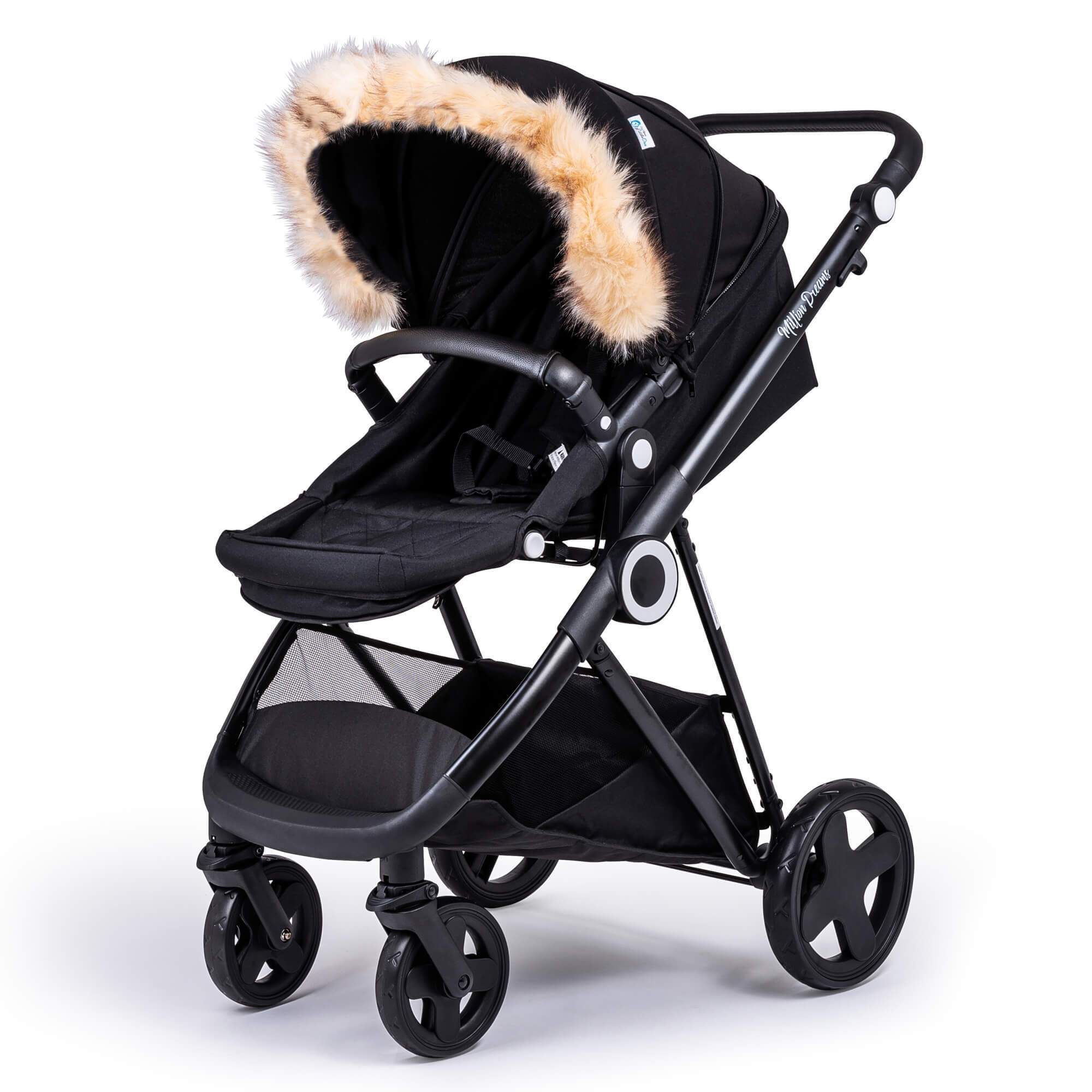 Pram Fur Hood Trim Attachment for Pushchair Compatible with Mountain Buggy Beige Fits All Models 