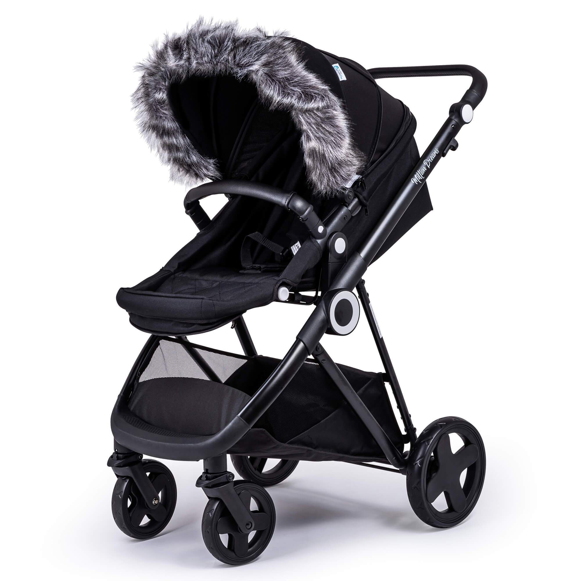 Pram Fur Hood Trim Attachment for Pushchair Compatible with Mountain Buggy Dark Grey Fits All Models 