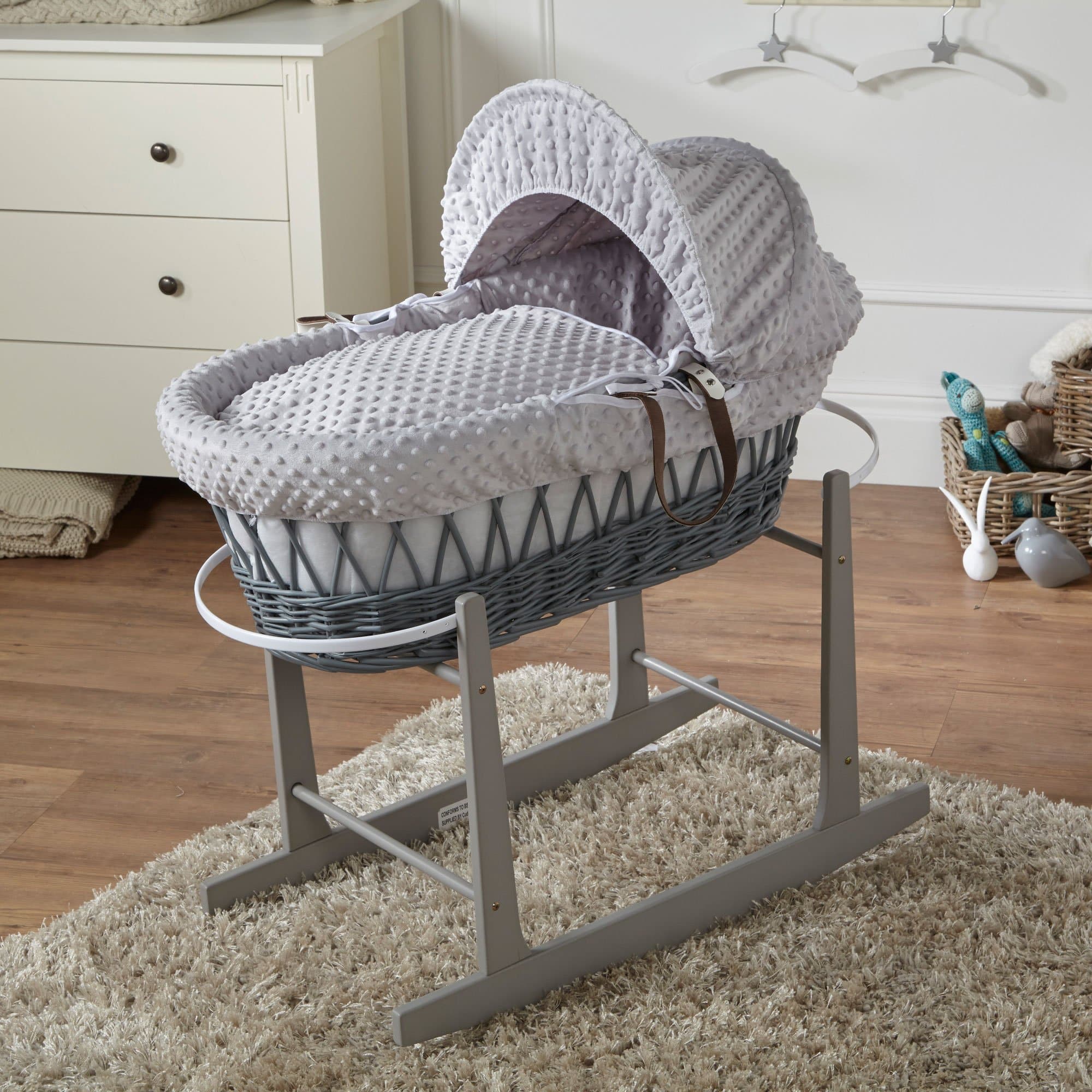 Wicker Baby Moses Basket With Stand - Grey / Dimple / Grey | For Your Little One