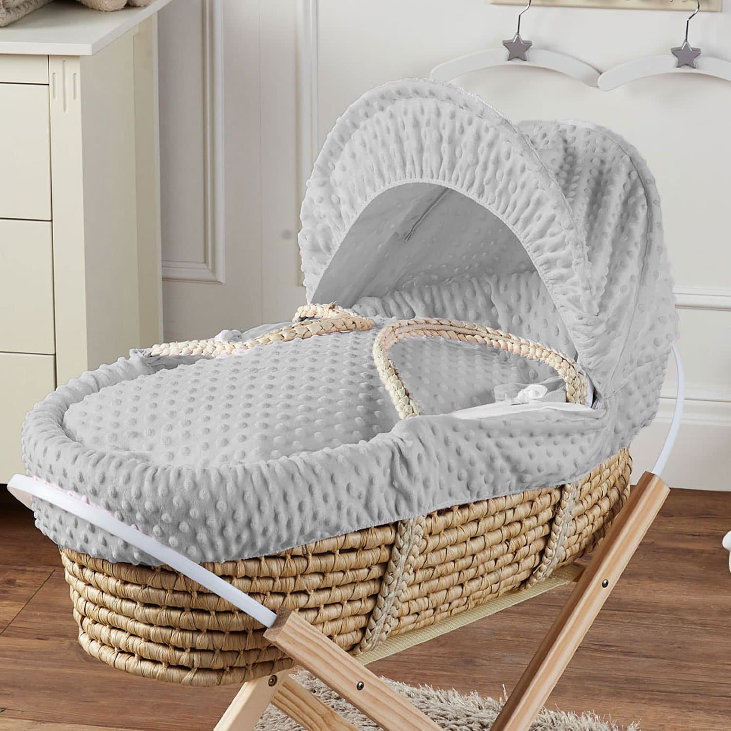 Palm Baby Deluxe Moses Basket With Stand - Dimple / Grey | For Your Little One
