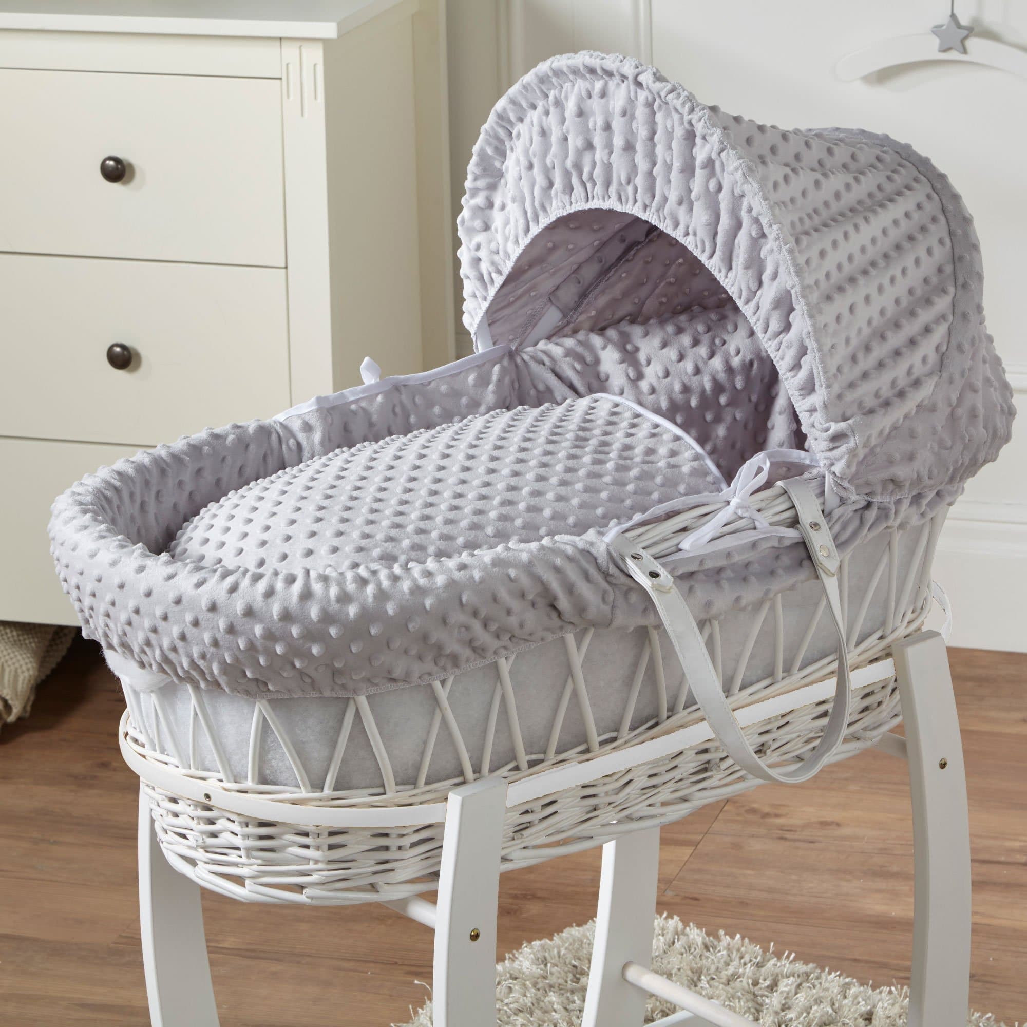 Wicker Moses Basket - White / Dimple / Grey | For Your Little One