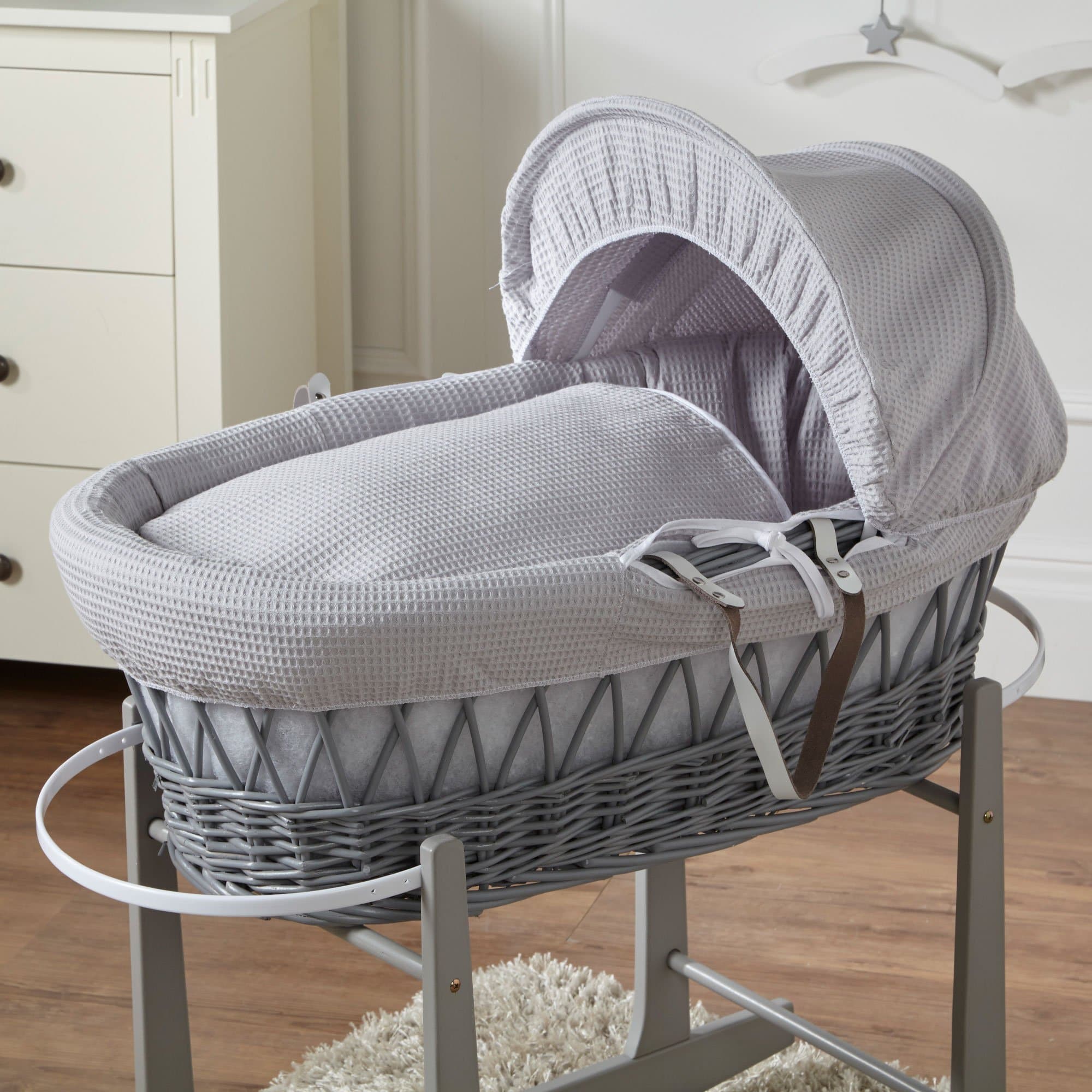Wicker Moses Basket - Grey / Waffle / Grey | For Your Little One