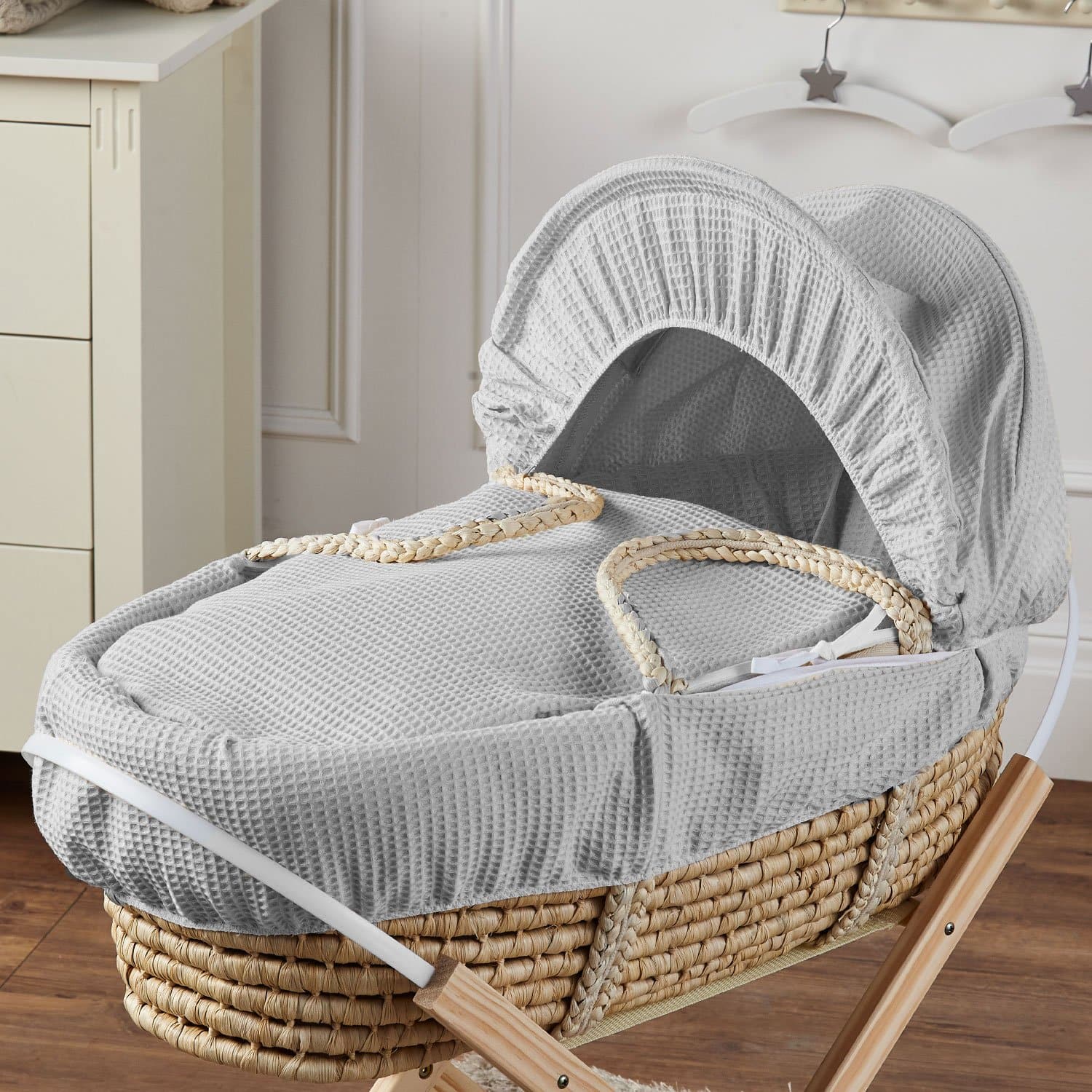 Palm Moses Basket - Waffle / Grey | For Your Little One