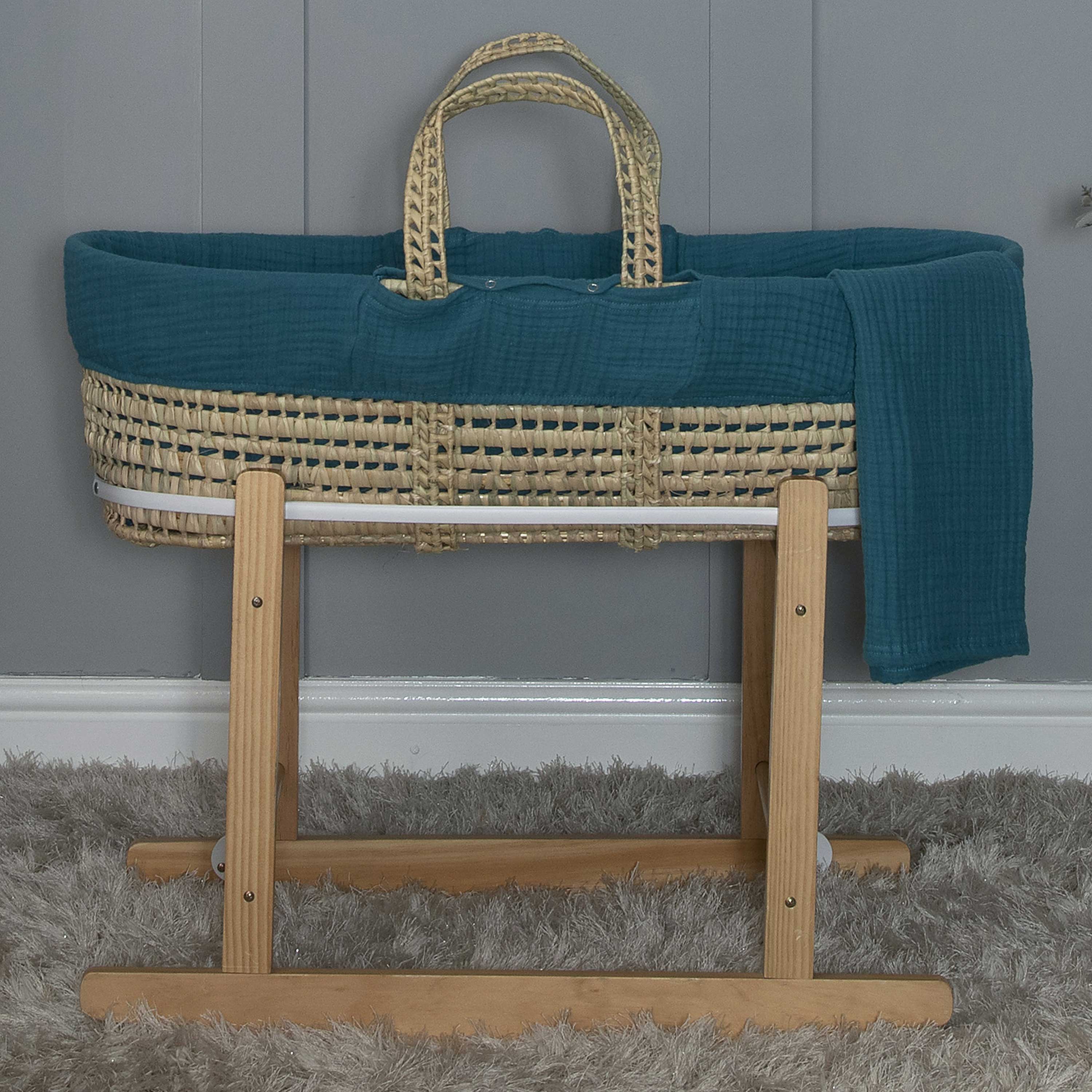 Amelia Jean Designs Palm Moses Basket With Folding Stand- Teal -  | For Your Little One