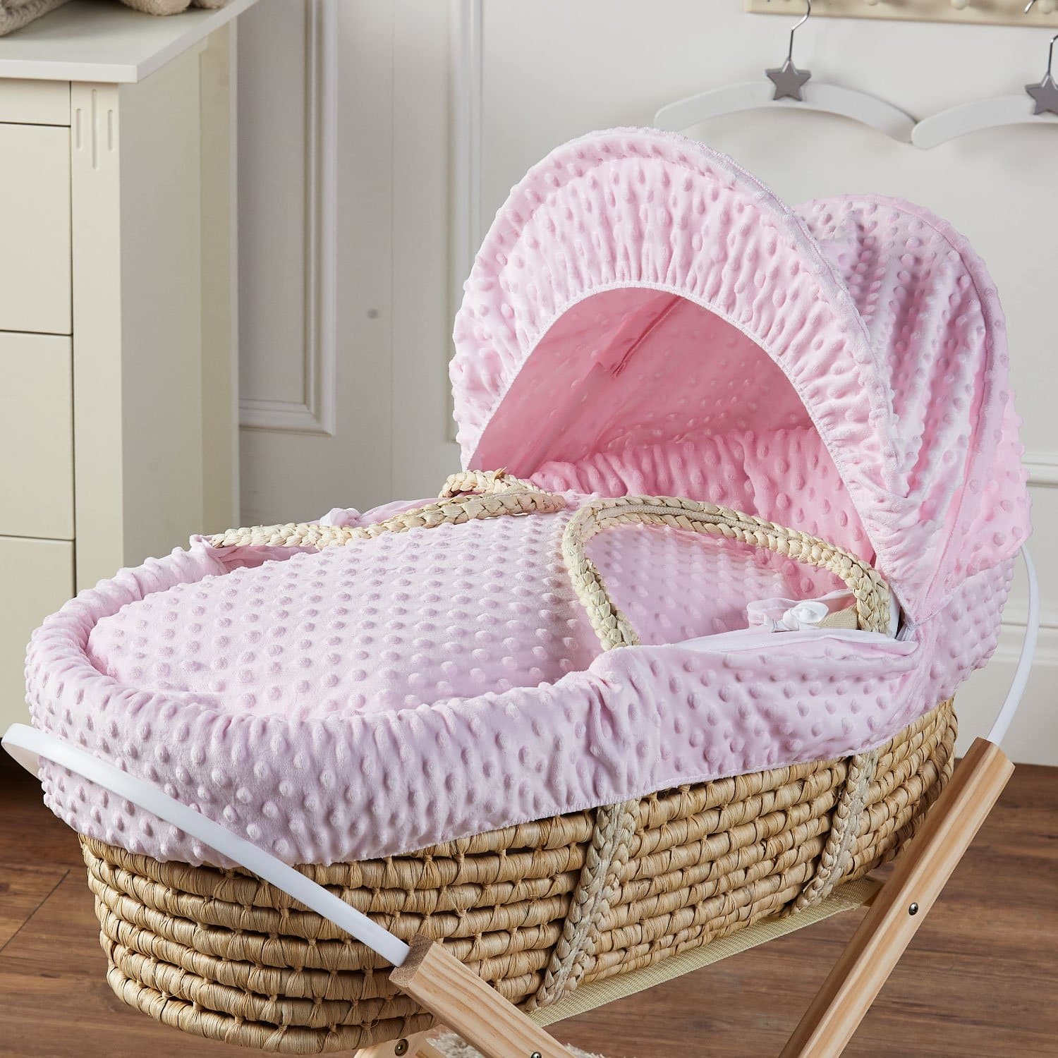 Palm Baby Deluxe Moses Basket With Stand - Dimple / Pink | For Your Little One