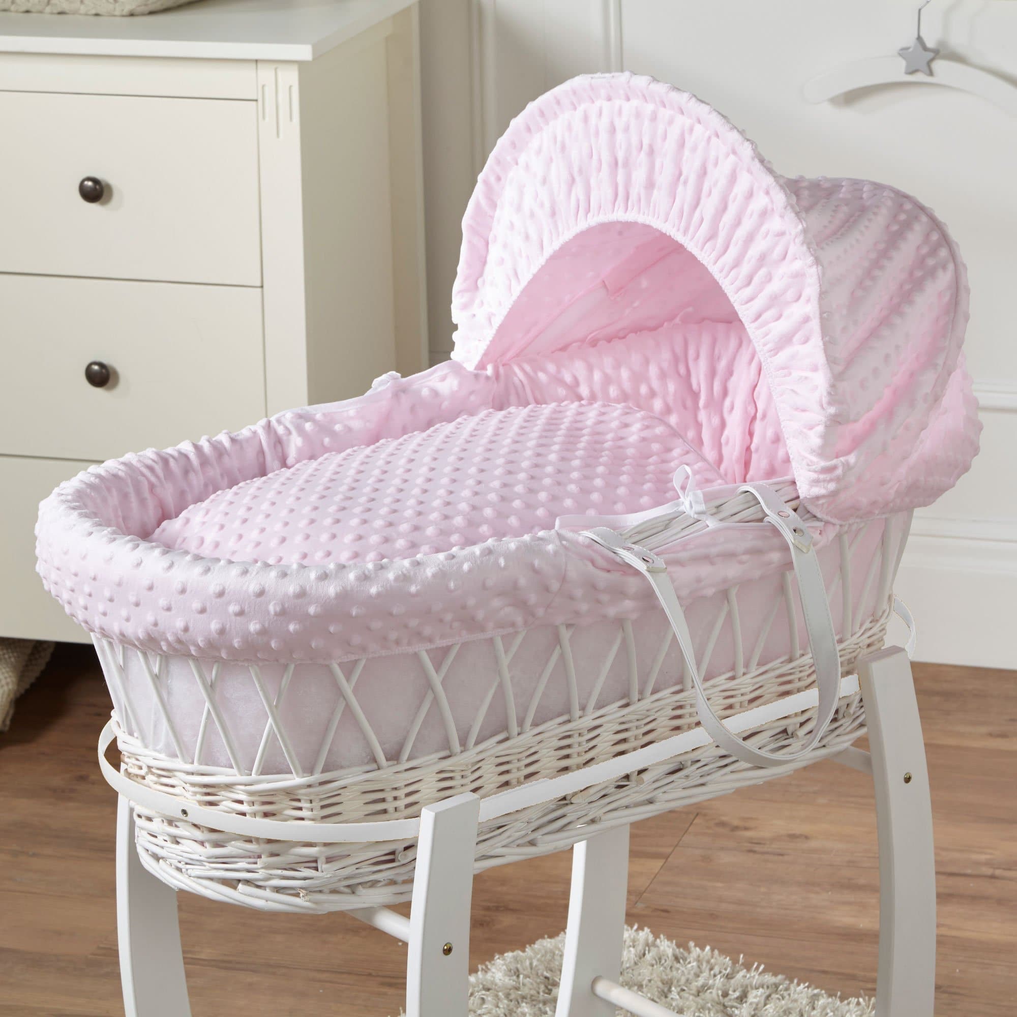 Wicker Moses Basket - White / Dimple / Pink | For Your Little One