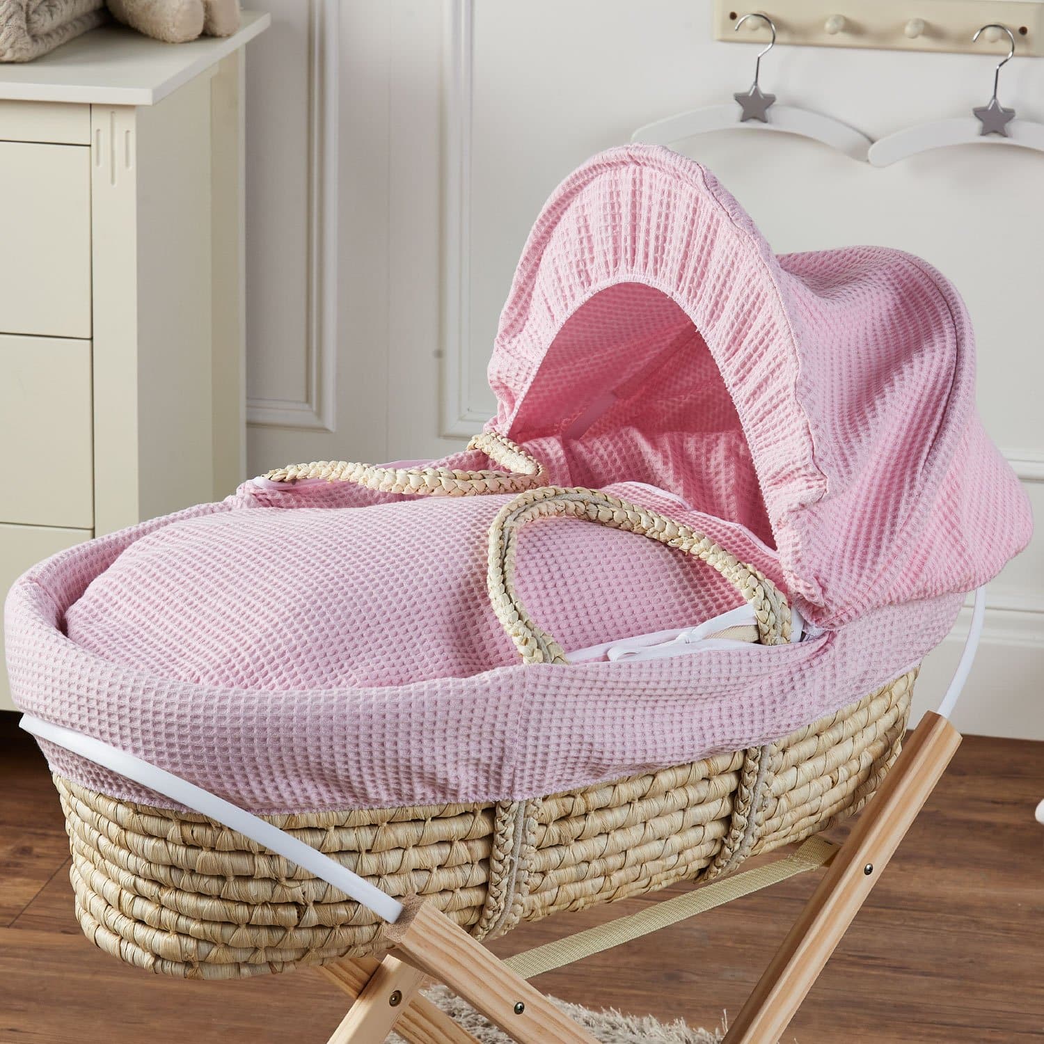Palm Moses Basket - Waffle / Pink | For Your Little One