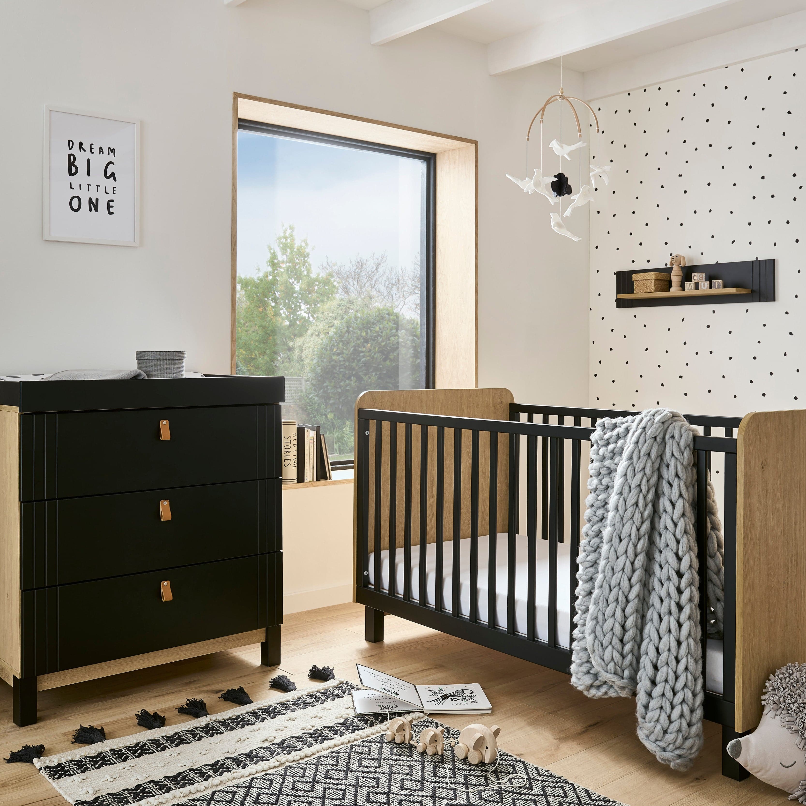 Cuddleco Rafi 2 Piece Nursery Furniture Set - Oak & Black - For Your Little One