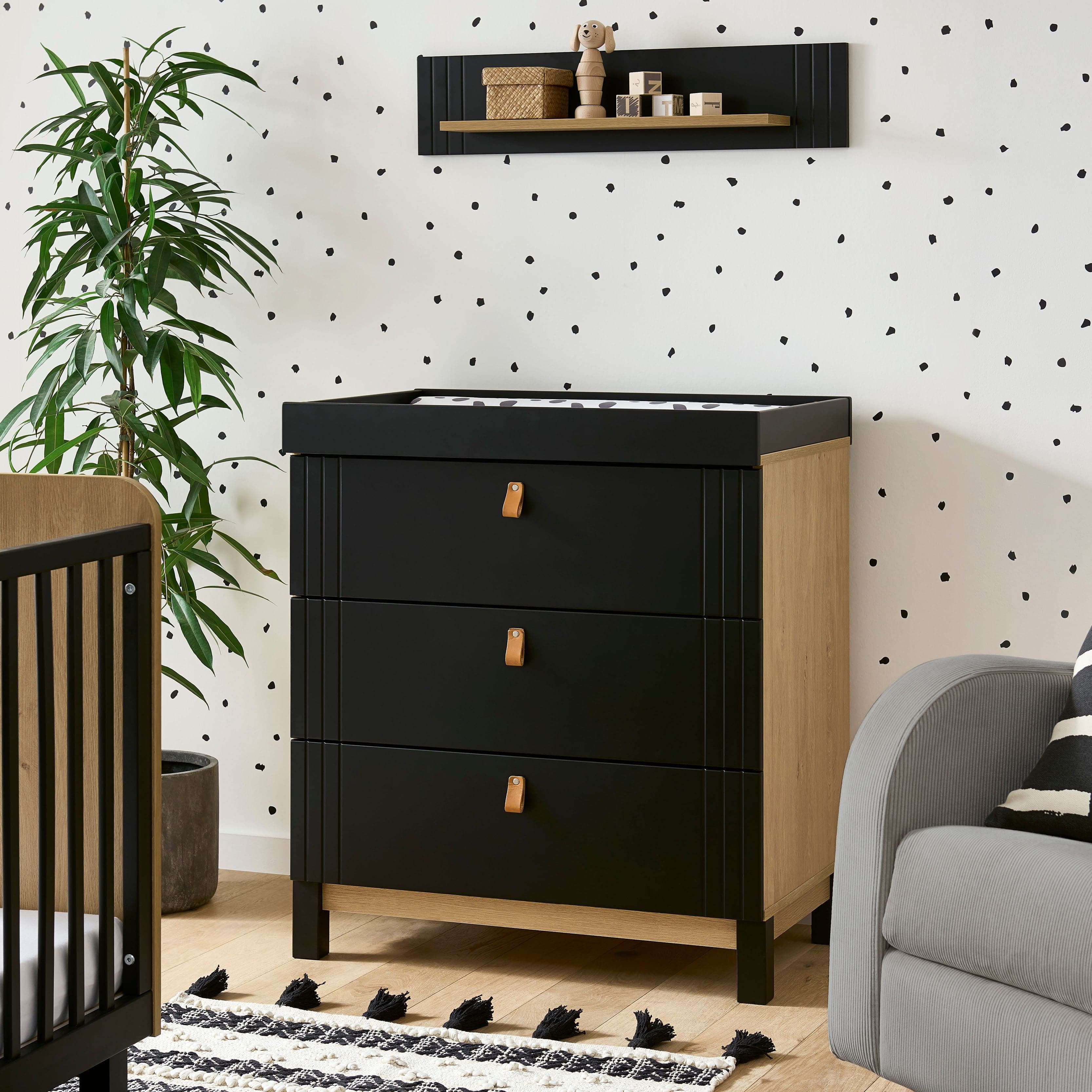 Cuddleco Rafi 3 Piece Nursery Furniture Set - Oak & Black -  | For Your Little One
