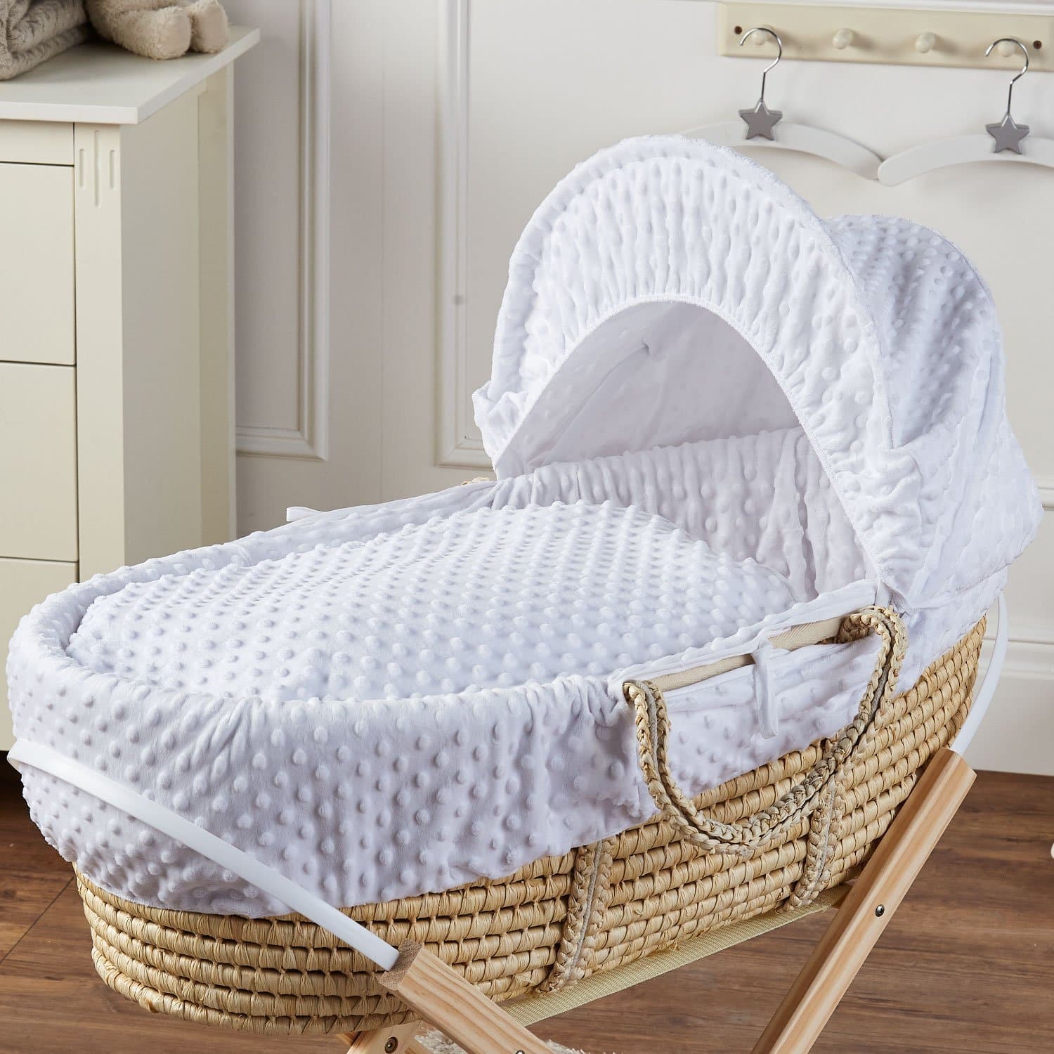Palm Baby Deluxe Moses Basket With Stand - Dimple / White | For Your Little One