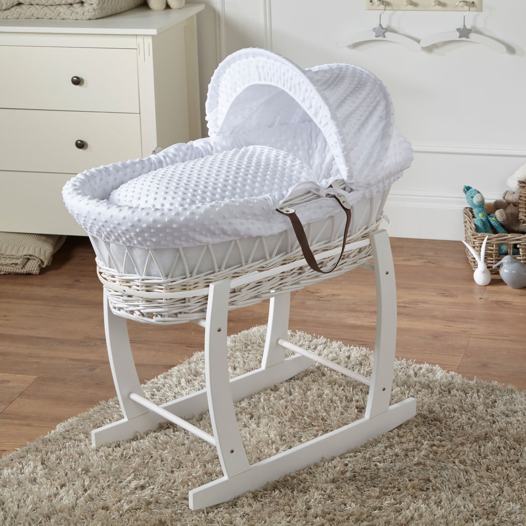 Wicker Baby Moses Basket With Stand - White / Dimple / White | For Your Little One
