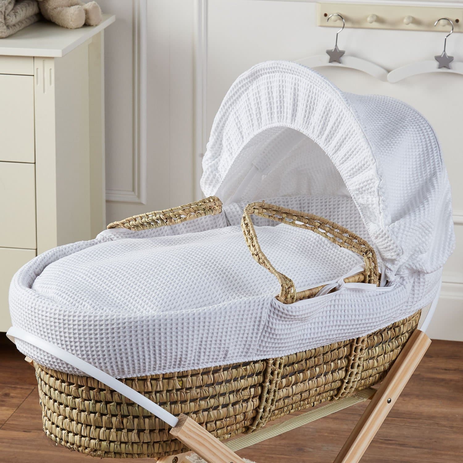 Palm Baby Deluxe Moses Basket With Stand - Waffle / White | For Your Little One