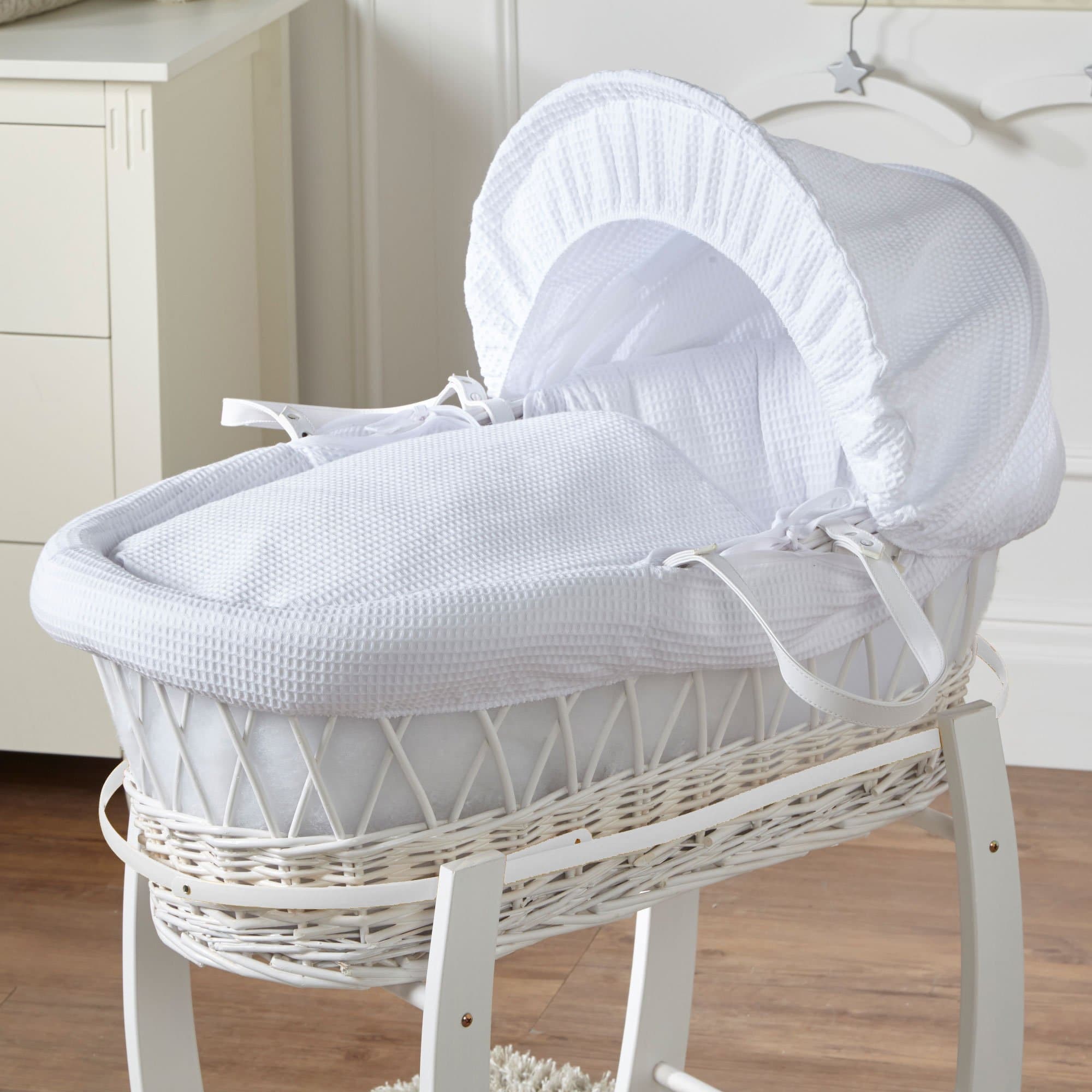 Wicker Moses Basket - White / Waffle / White | For Your Little One