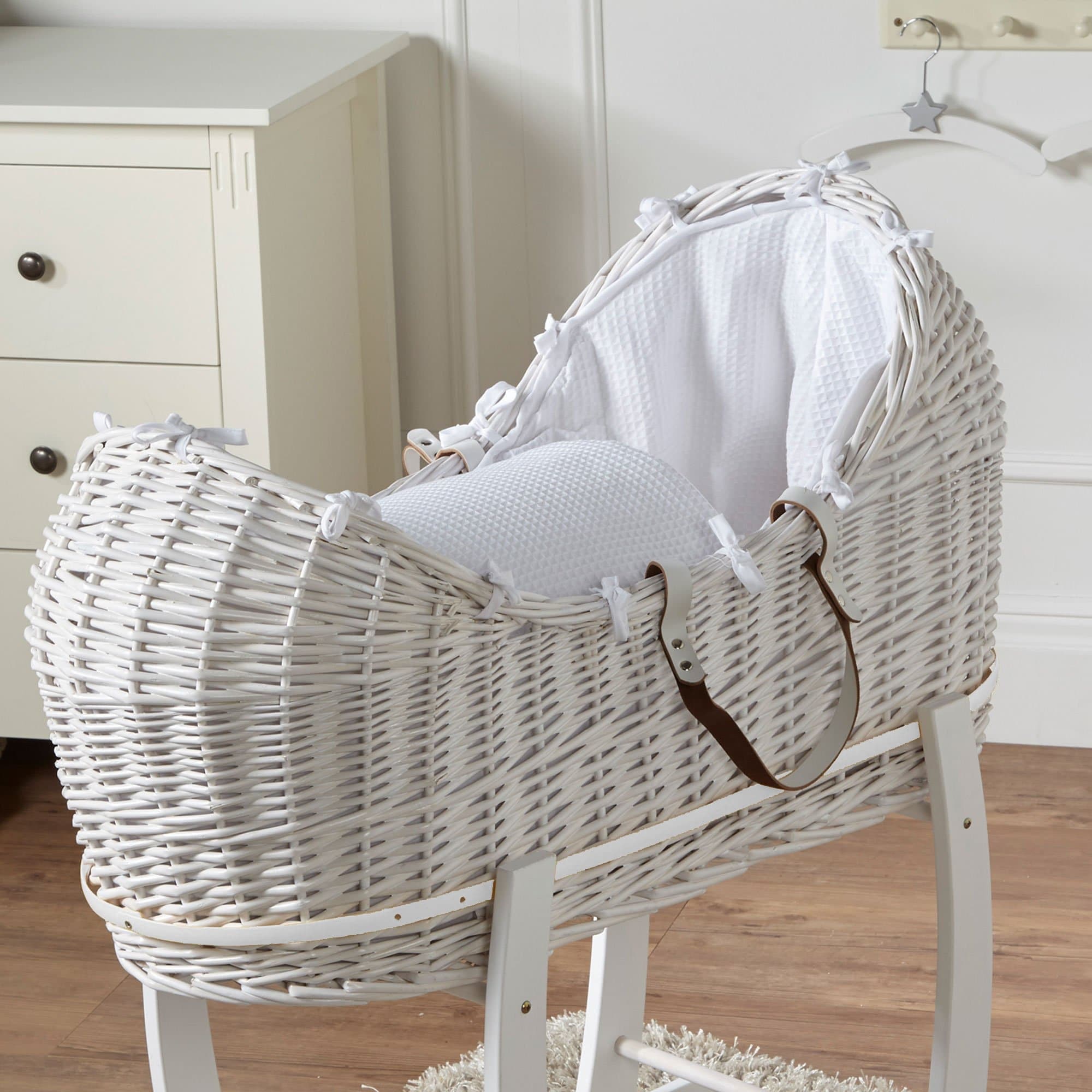 Wicker Pod Baby Deluxe Moses Basket - White / Waffle / White | For Your Little One
