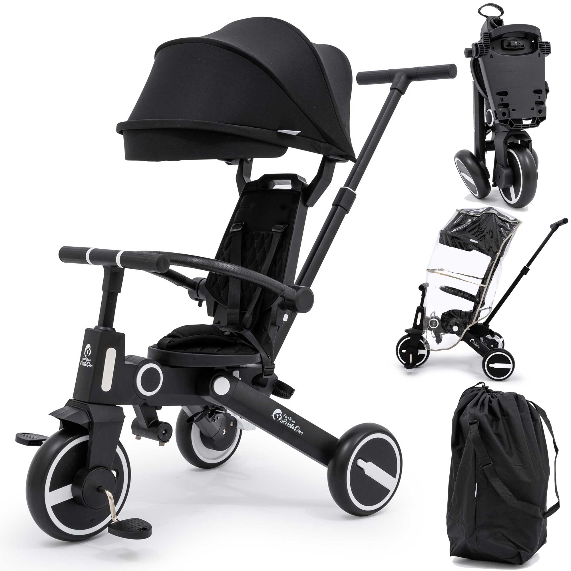 Foryourlittleone Xplor Plus Foldable Trike - Jet Black - For Your Little One