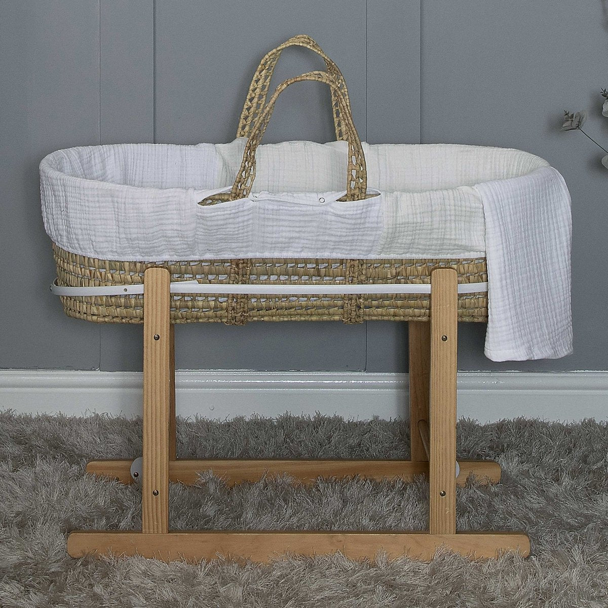 Amelia Jean Designs Palm Moses Basket With Folding Stand - Pure White - For Your Little One