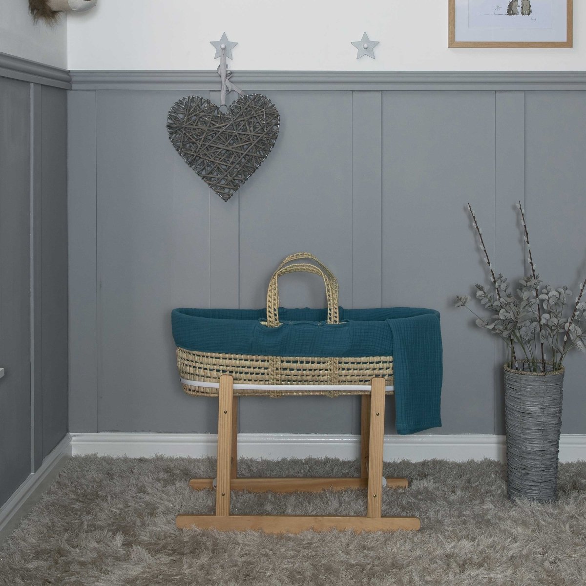 Amelia Jean Designs Palm Moses Basket With Folding Stand - Teal - Clearance - For Your Little One