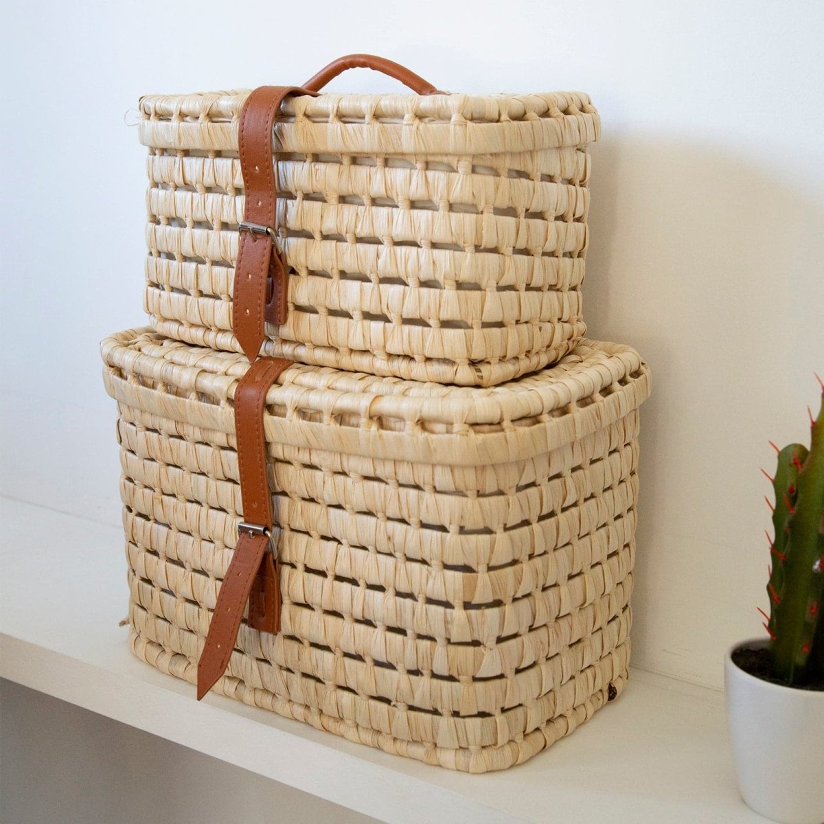 Childhome Small Corn Husk Storage baskets Leather Belts 2 in 1 - For Your Little One