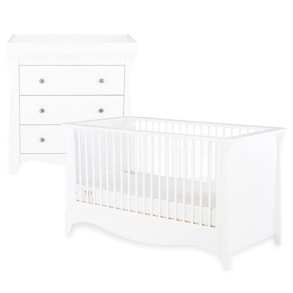 Cuddleco Clara 2 Piece Nursery Furniture Set (Cot Bed & Dresser) - White -  | For Your Little One
