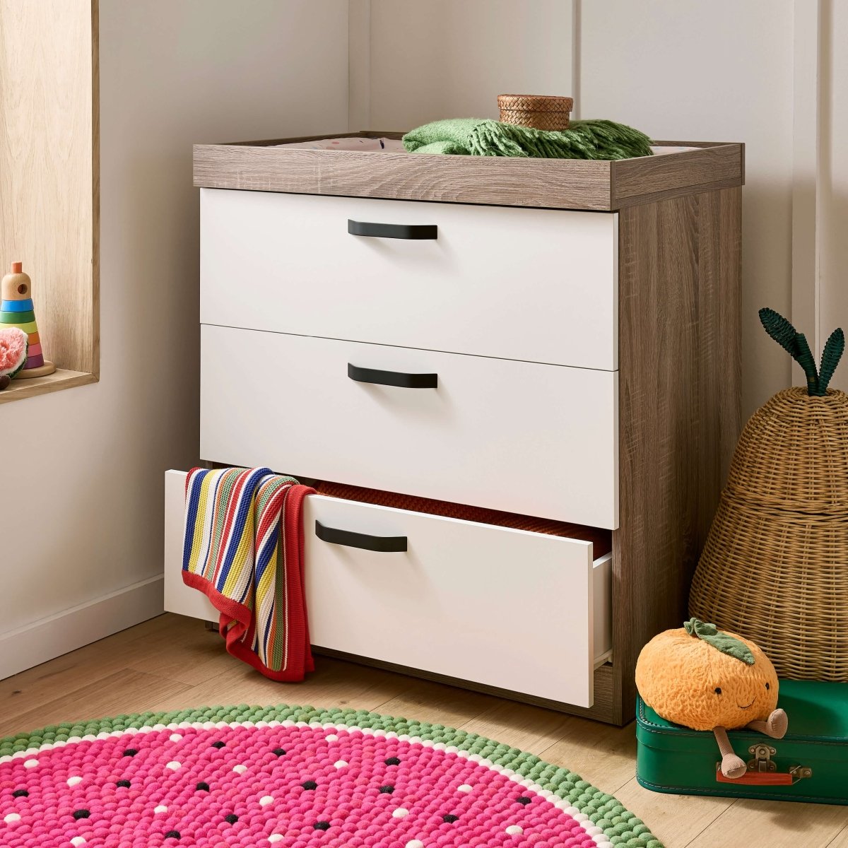 Cuddleco Enzo 2 Piece Nursery Furniture Set - Truffle Oak & White - For Your Little One