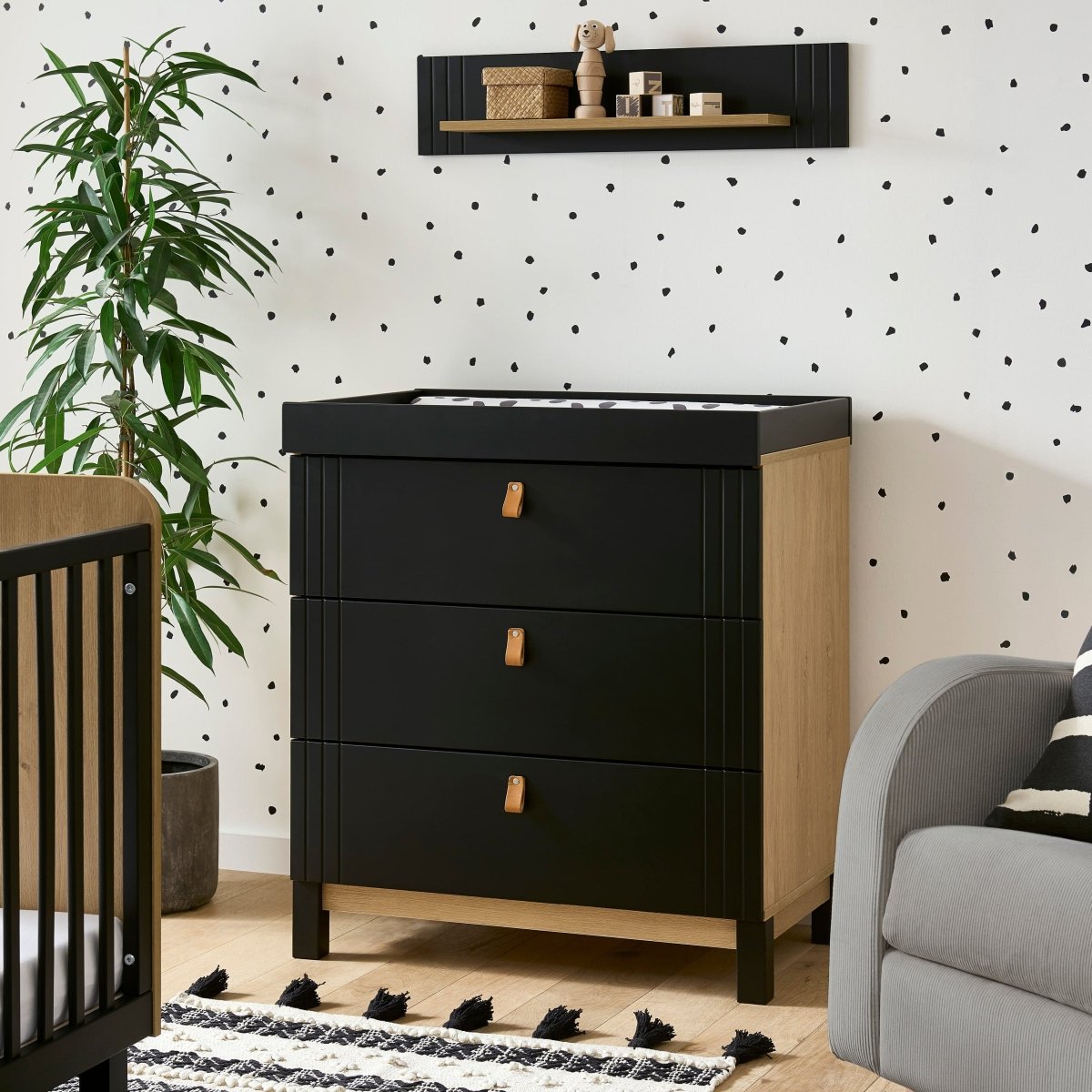 Cuddleco Rafi 2 Piece Nursery Furniture Set - Oak & Black - For Your Little One