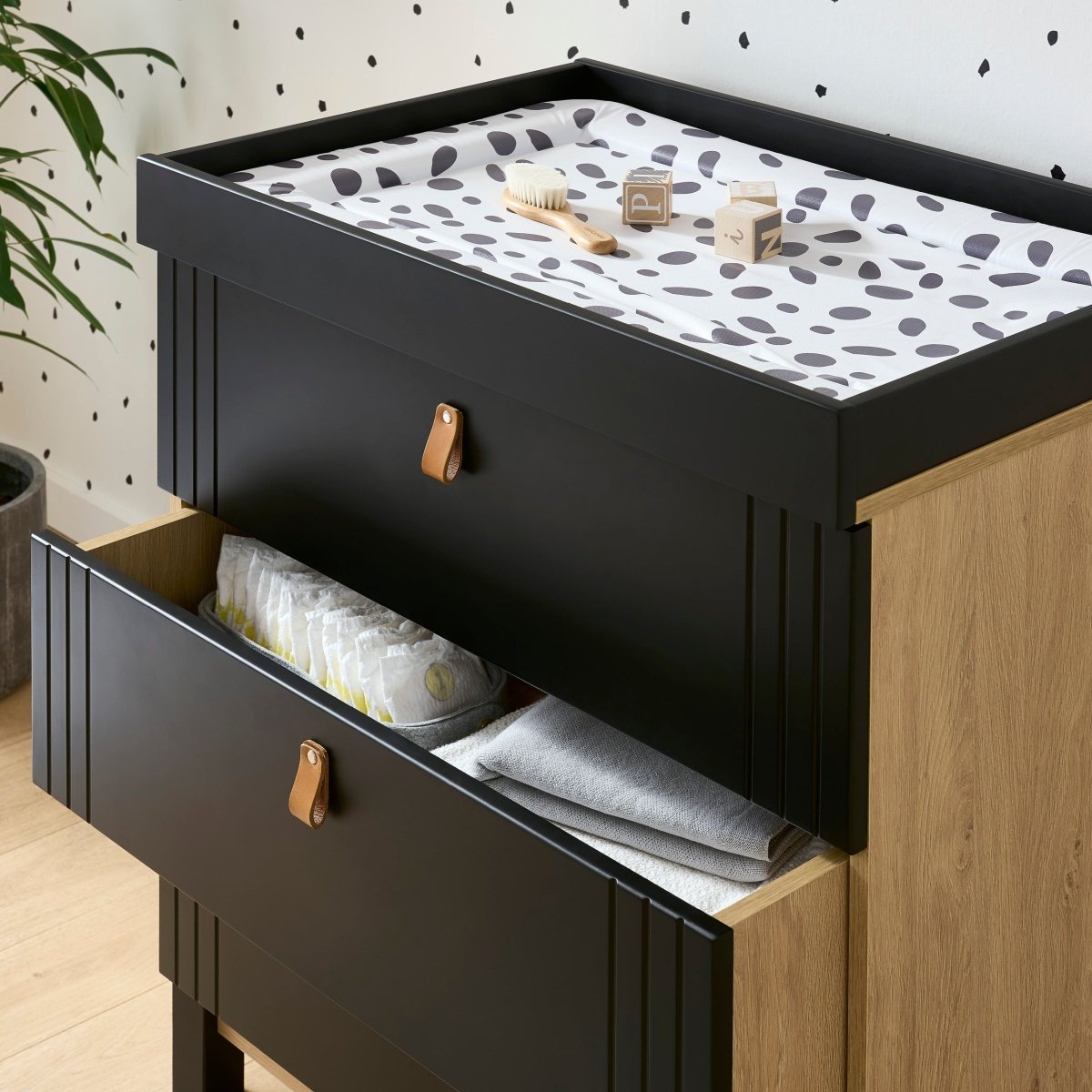 Cuddleco Rafi 2 Piece Nursery Furniture Set - Oak & Black - For Your Little One