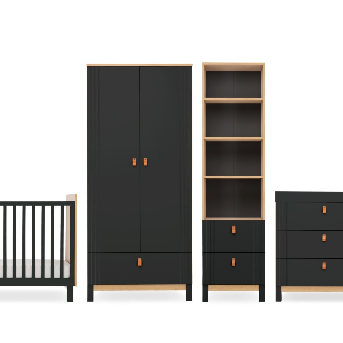 Cuddleco Rafi 4 Piece Nursery Furniture Set - Oak & Black - For Your Little One